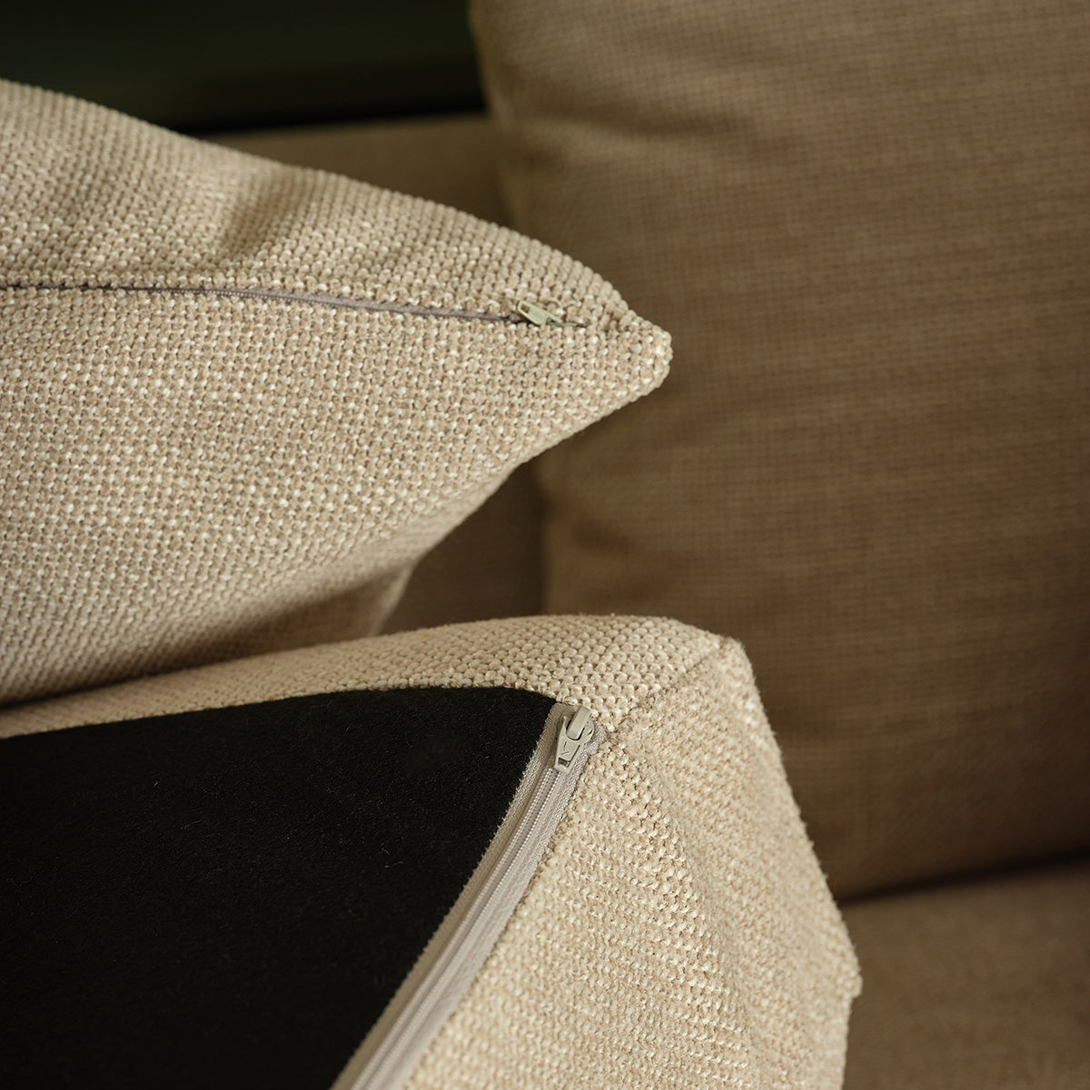 EDMOND - Canapé droit 3 places en tissu texturé beige chiné