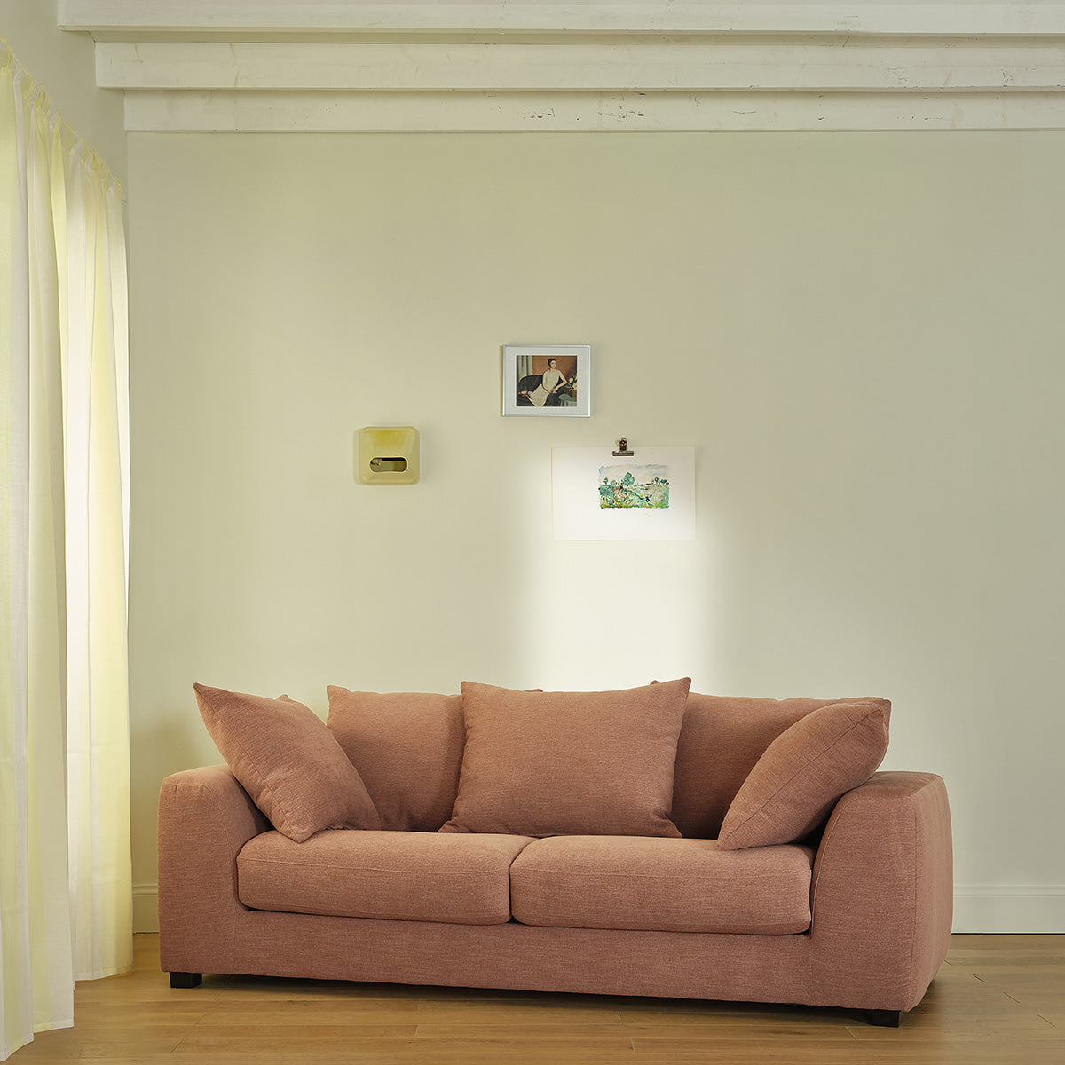 EDMOND - Canapé droit convertible 3 places en tissu effet lin terracotta