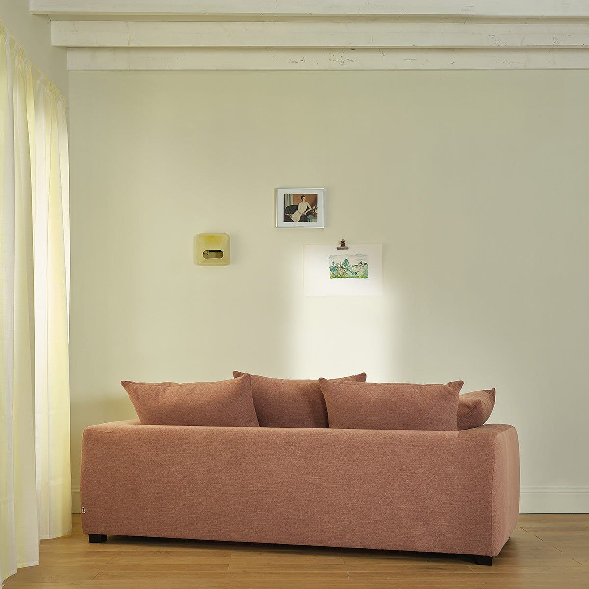 EDMOND - Canapé droit convertible 3 places en tissu effet lin terracotta