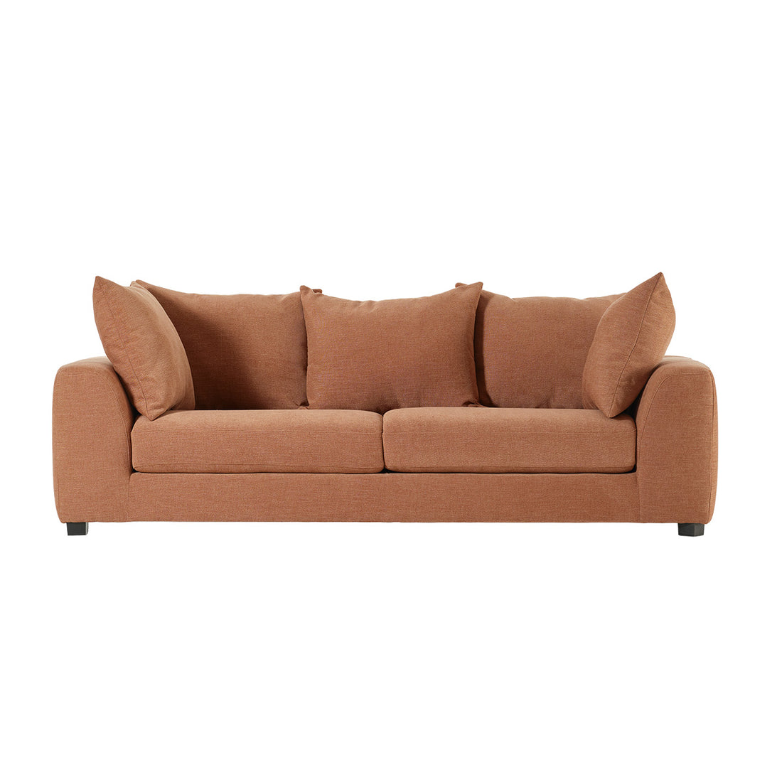 EDMOND - Canapé droit 4 places en tissu effet lin terracotta