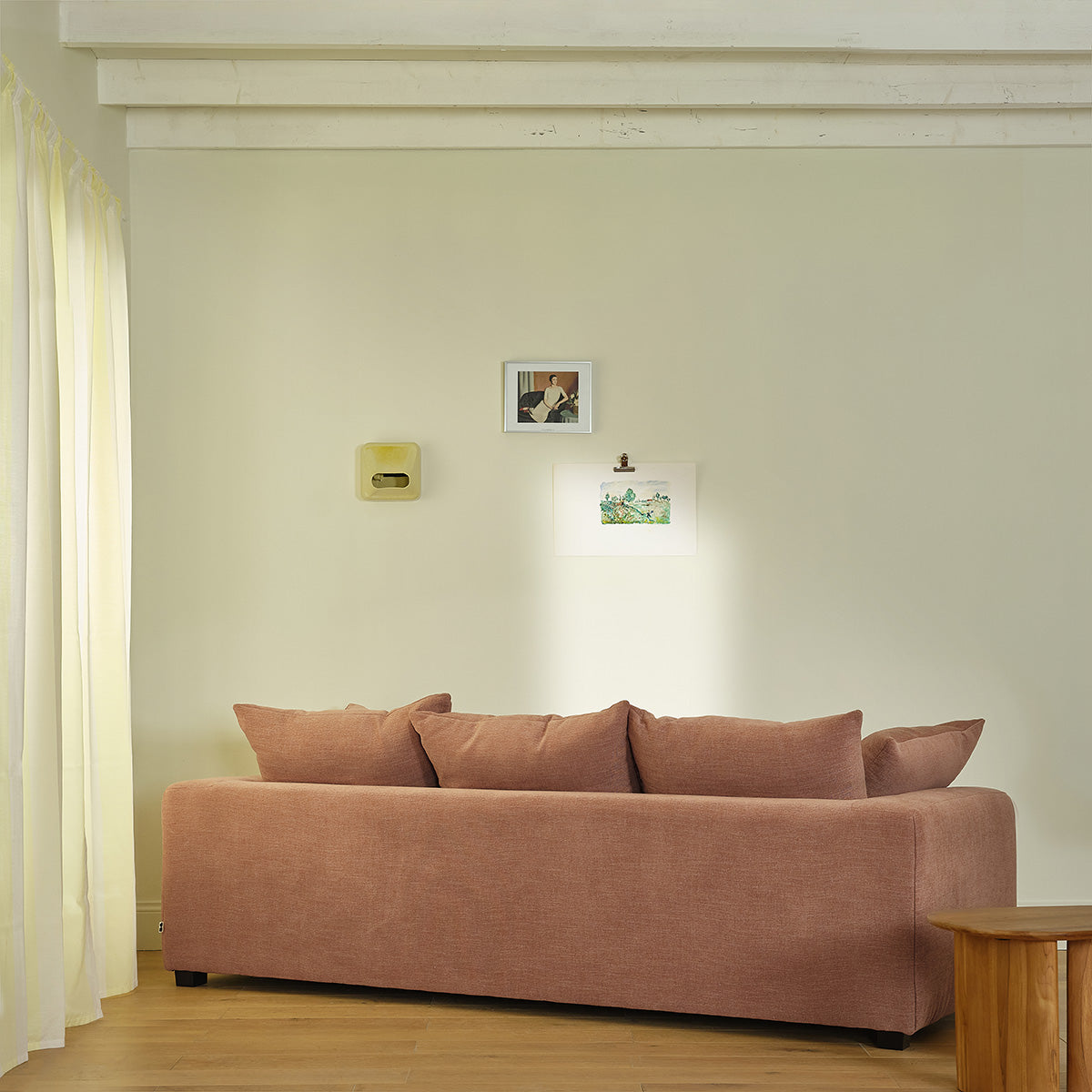 EDMOND - Canapé droit 4 places en tissu effet lin terracotta