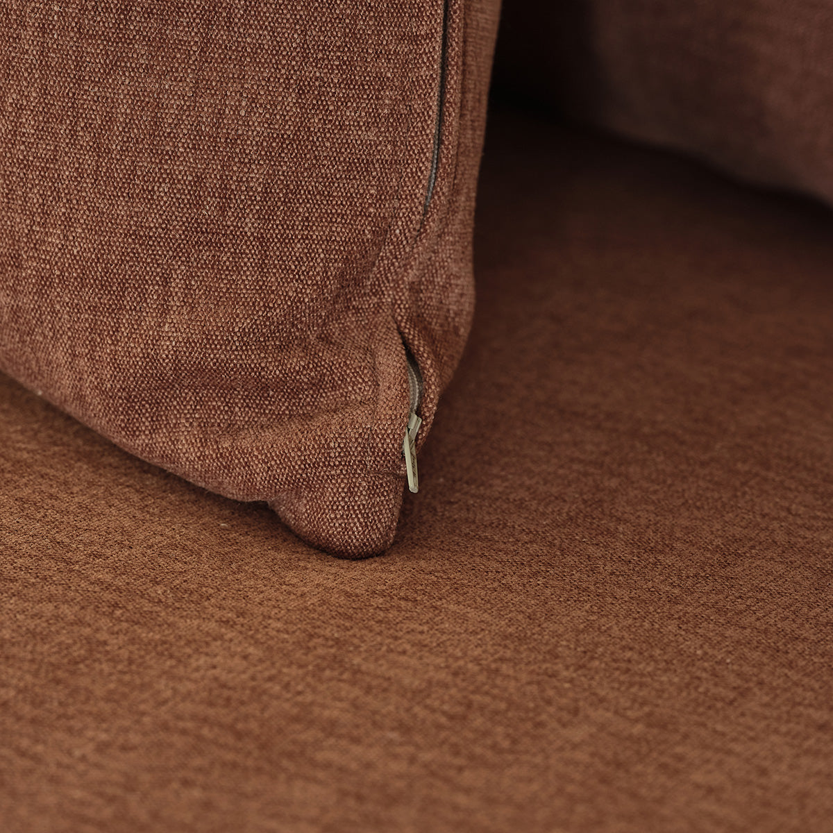 EDMOND - Canapé droit 4 places en tissu effet lin terracotta