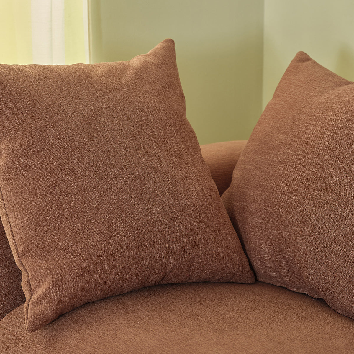 EDMOND - Canapé droit 4 places en tissu effet lin terracotta