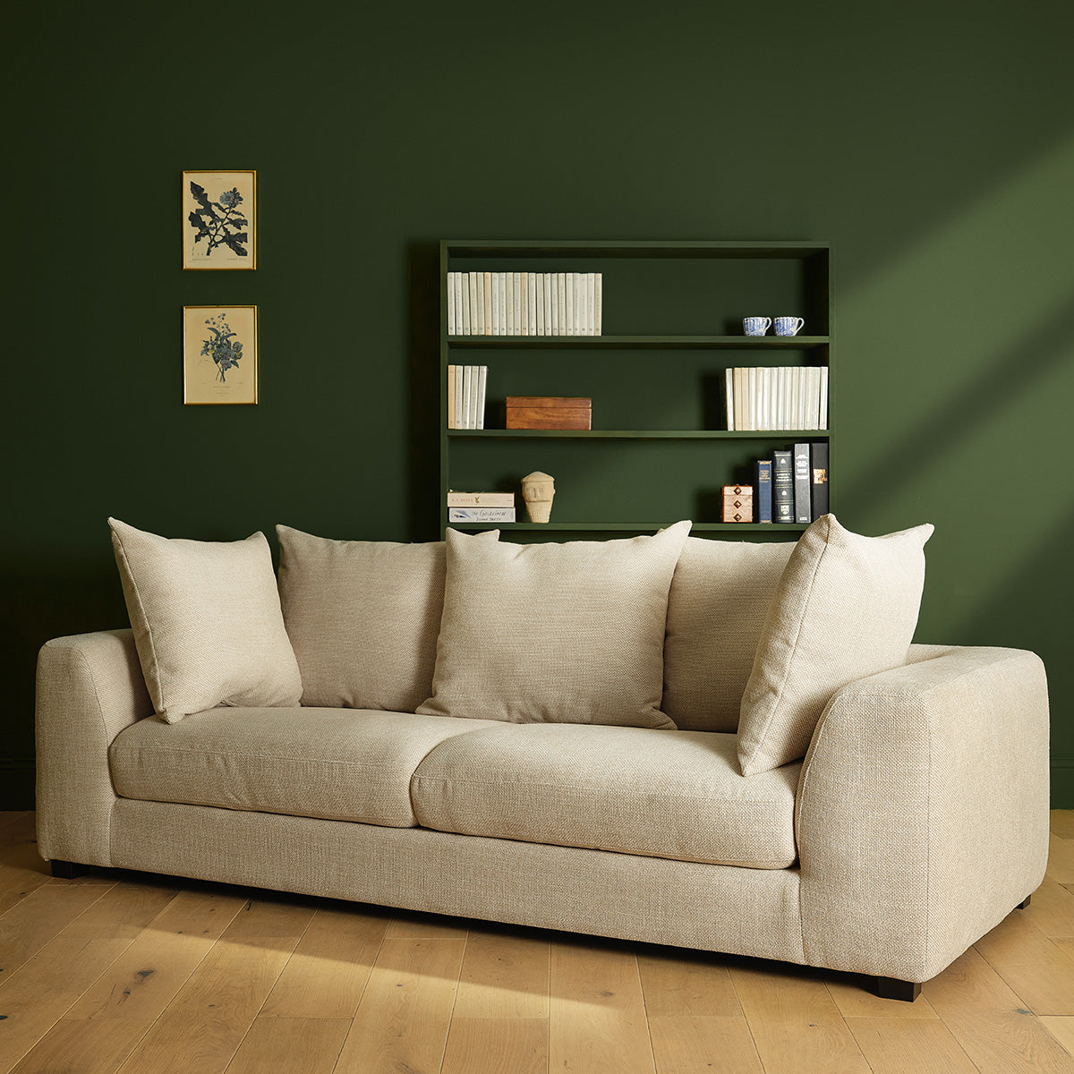 EDMOND - Canapé droit 4 places en tissu texturé beige chiné