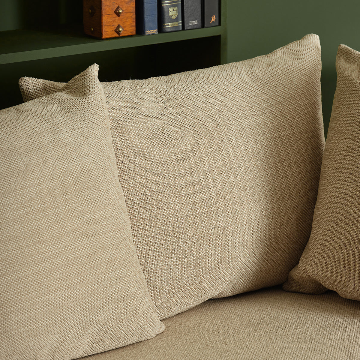 EDMOND - Canapé droit 4 places en tissu texturé beige chiné