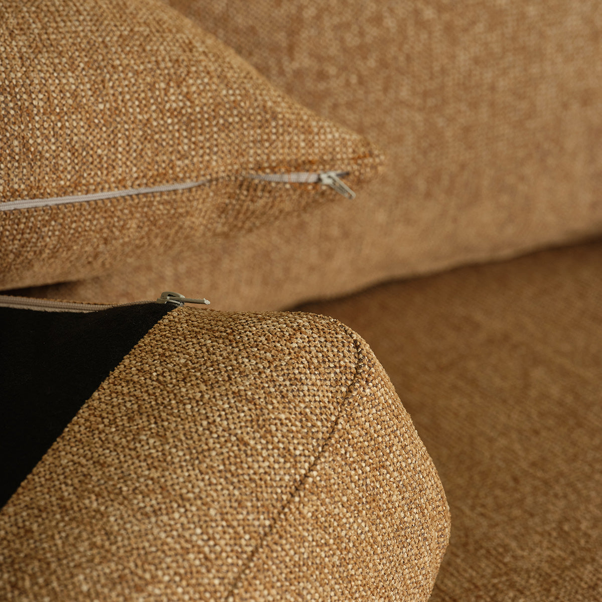 EDMOND - Canapé droit 4 places en tissu texturé marron clair chiné
