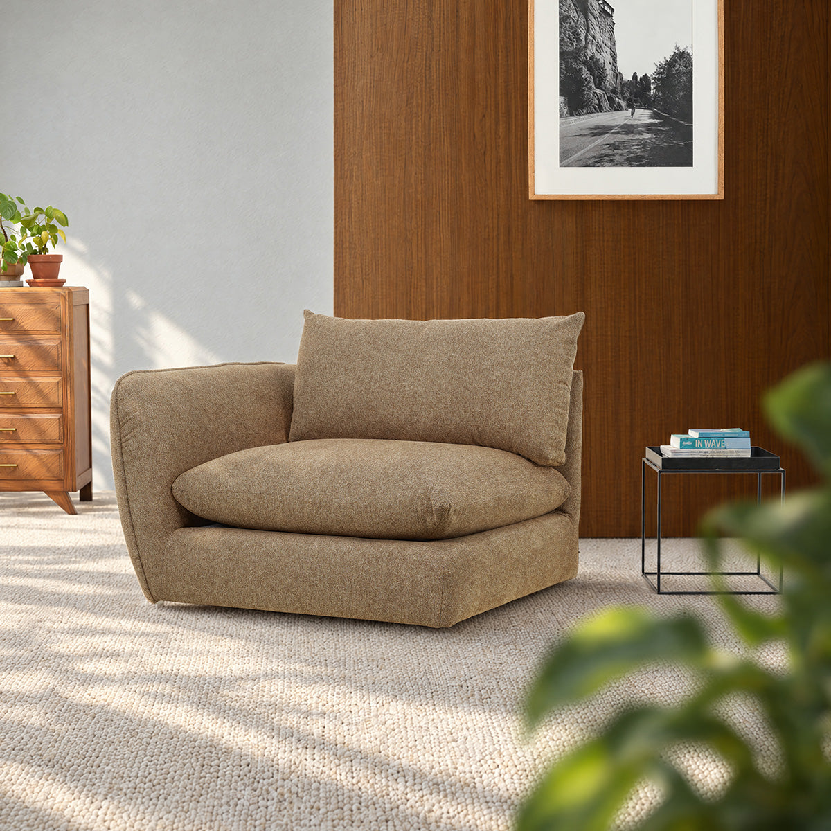 LEOPOLD - Angle gauche modulable en tissu texturé marron clair