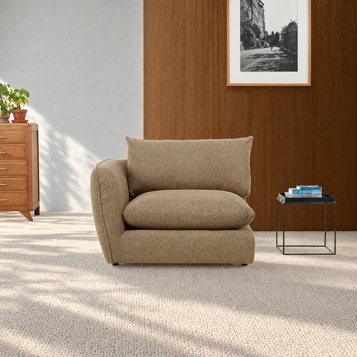 LEOPOLD - Angle gauche modulable en tissu texturé marron clair