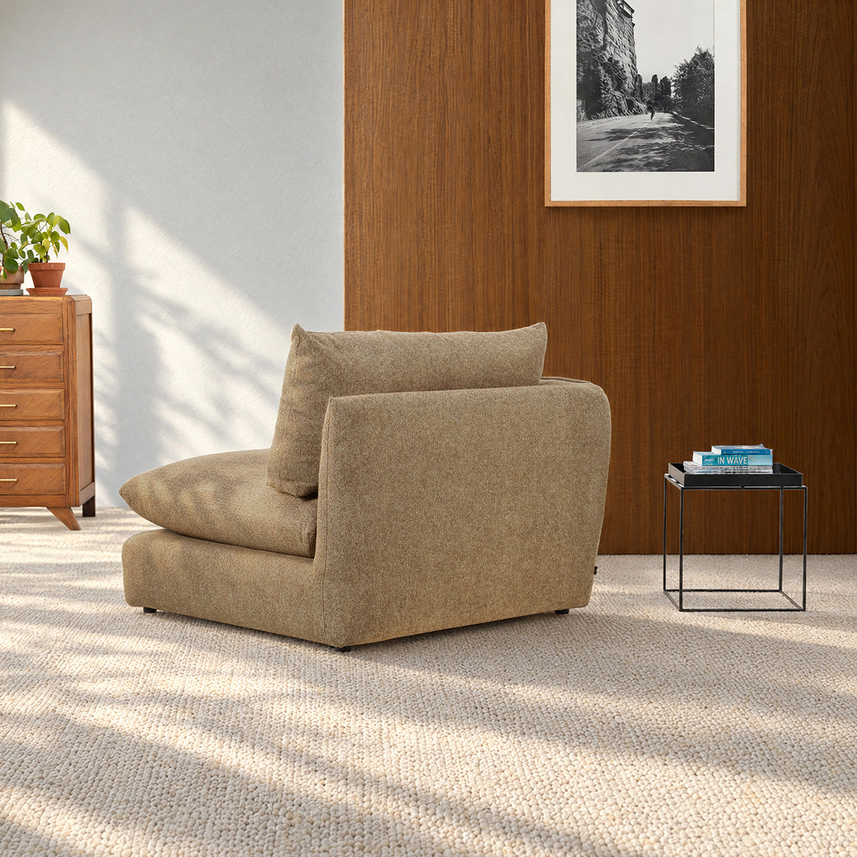 LEOPOLD - Angle gauche modulable en tissu texturé marron clair