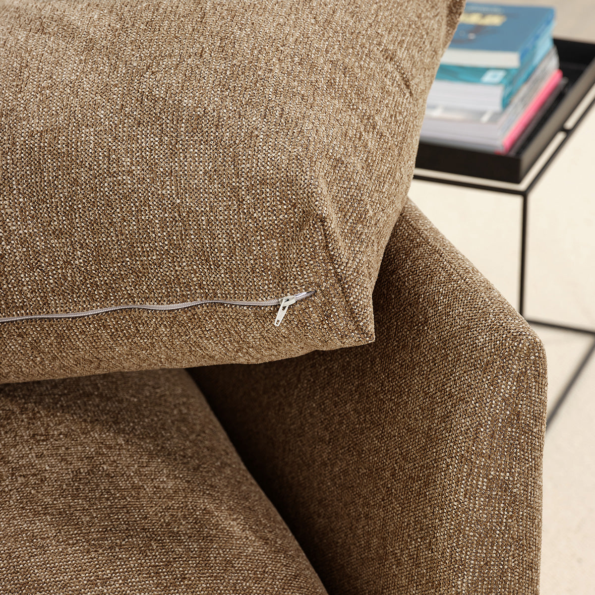 LEOPOLD - Angle gauche modulable en tissu texturé marron clair