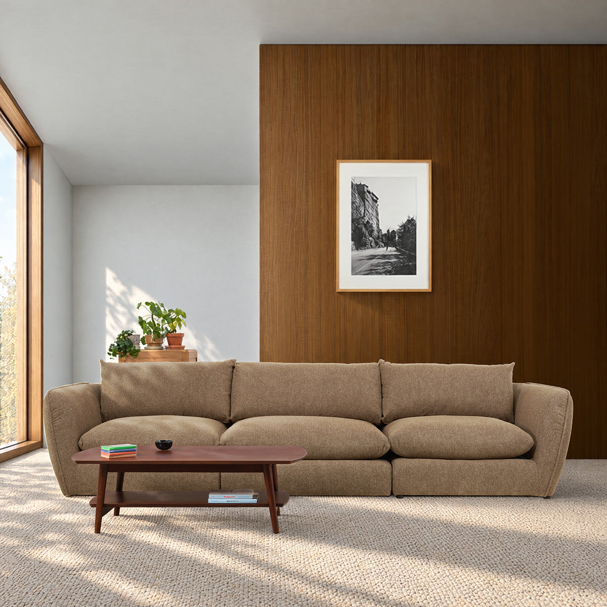 LEOPOLD - Angle gauche modulable en tissu texturé marron clair