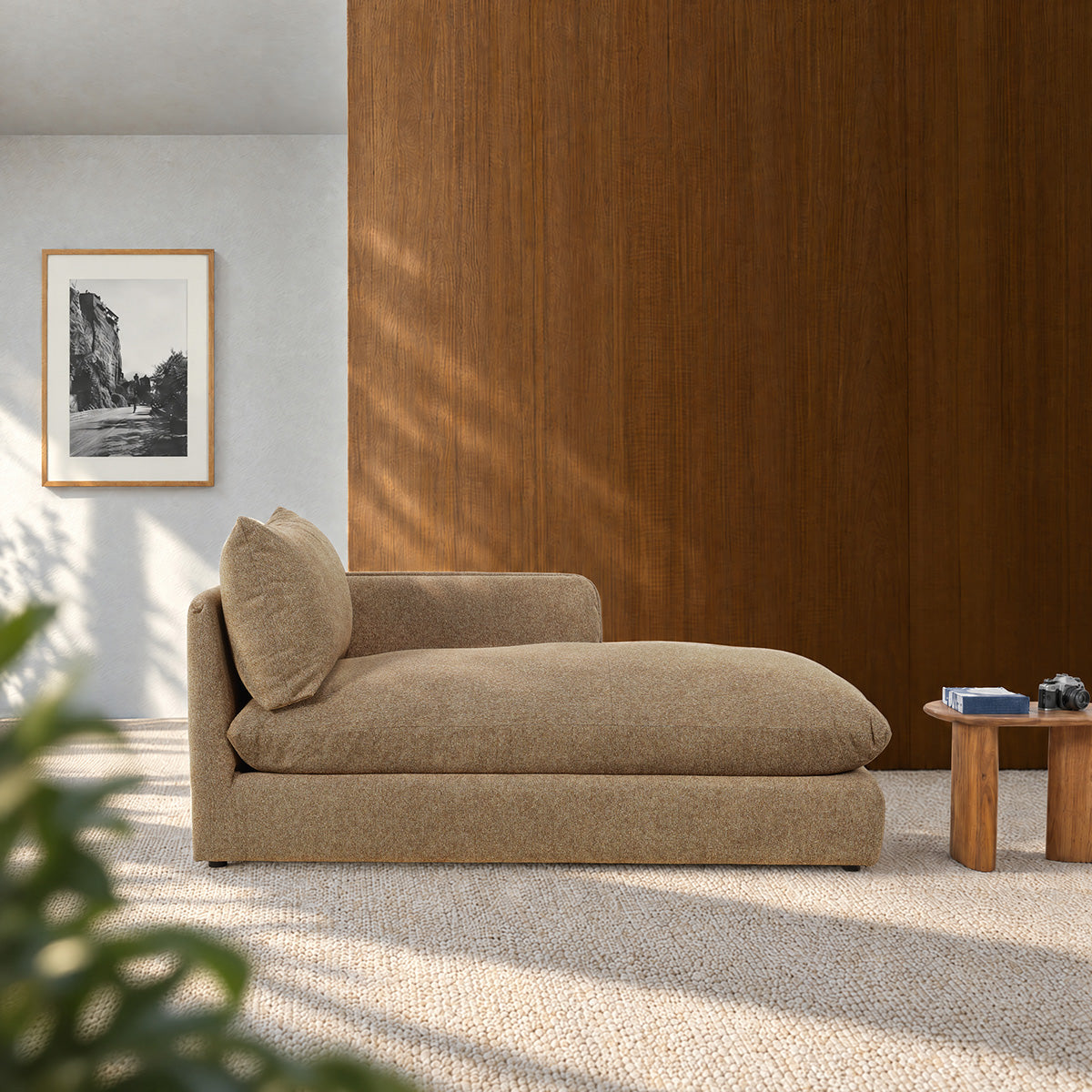 LEOPOLD - Méridienne droite modulable en tissu texturé marron clair