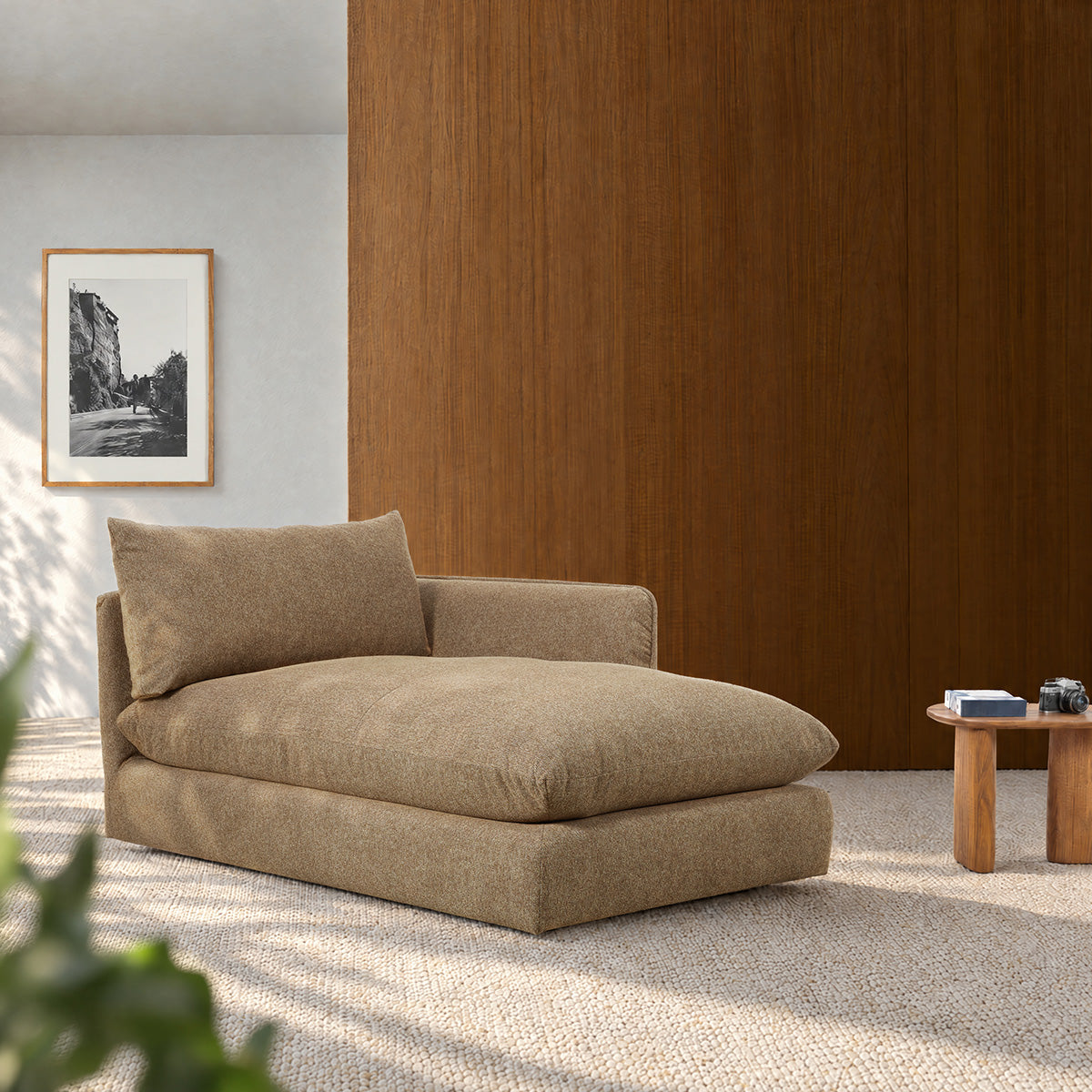 LEOPOLD - Méridienne droite modulable en tissu texturé marron clair