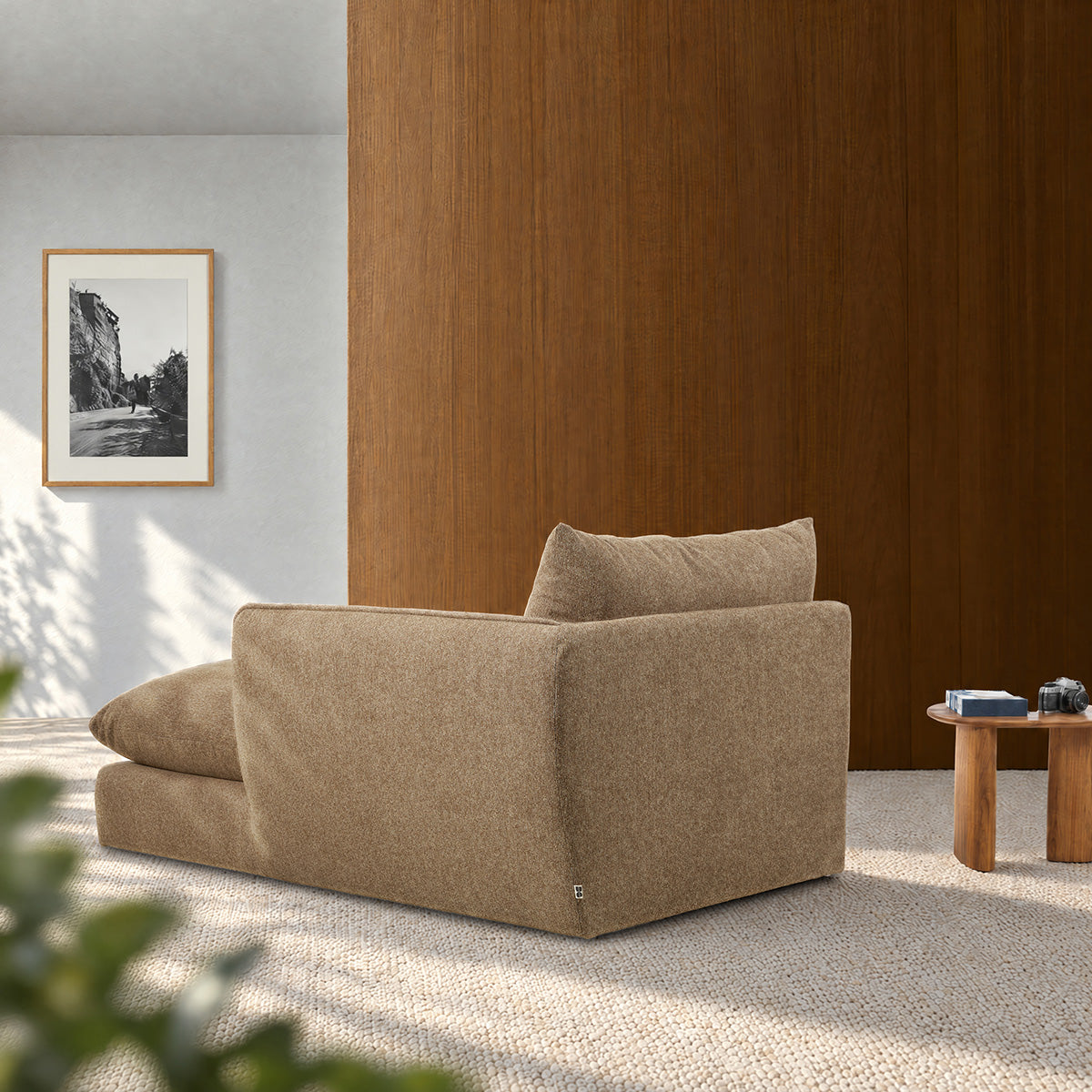 LEOPOLD - Méridienne droite modulable en tissu texturé marron clair