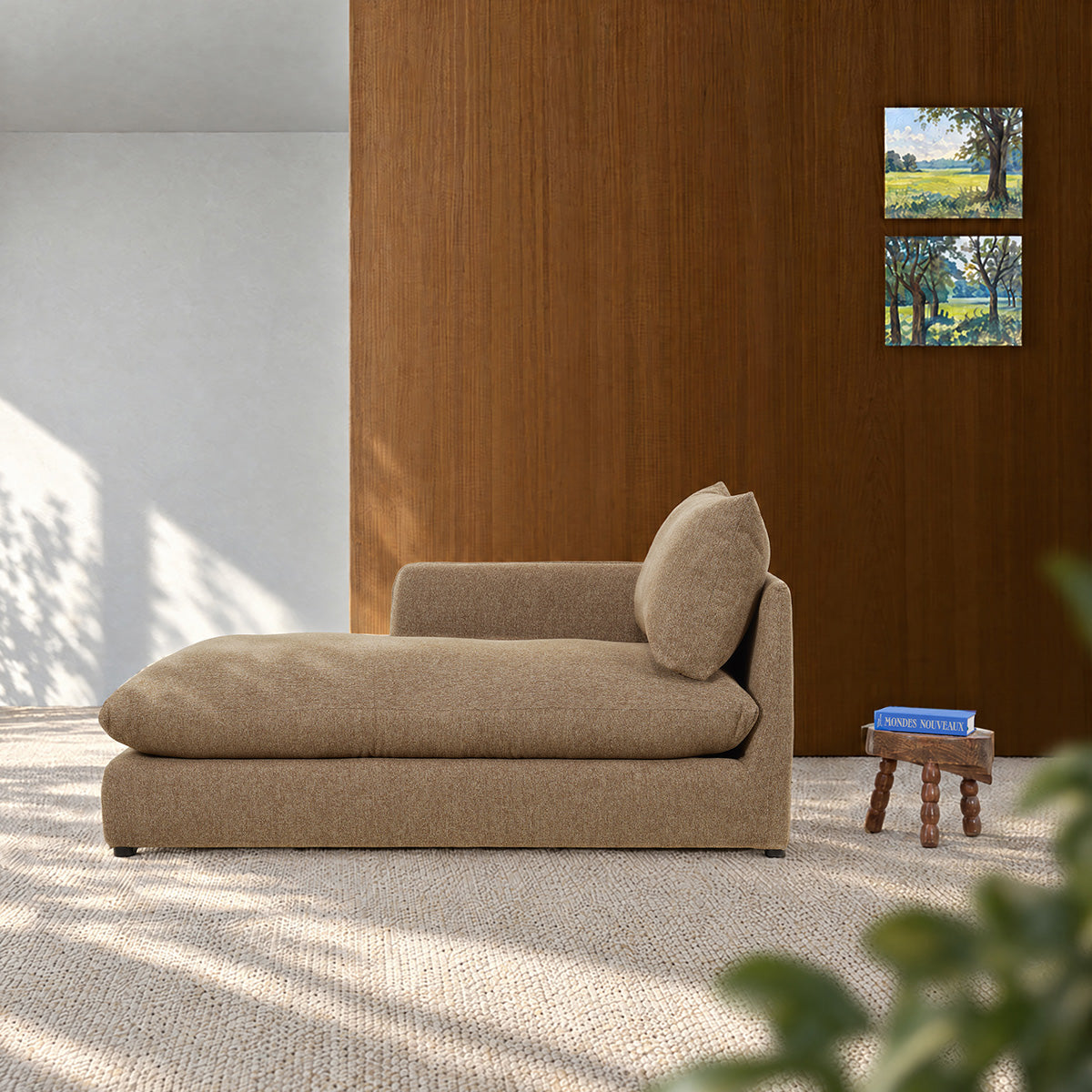 LEOPOLD - Méridienne gauche modulable en tissu texturé marron clair