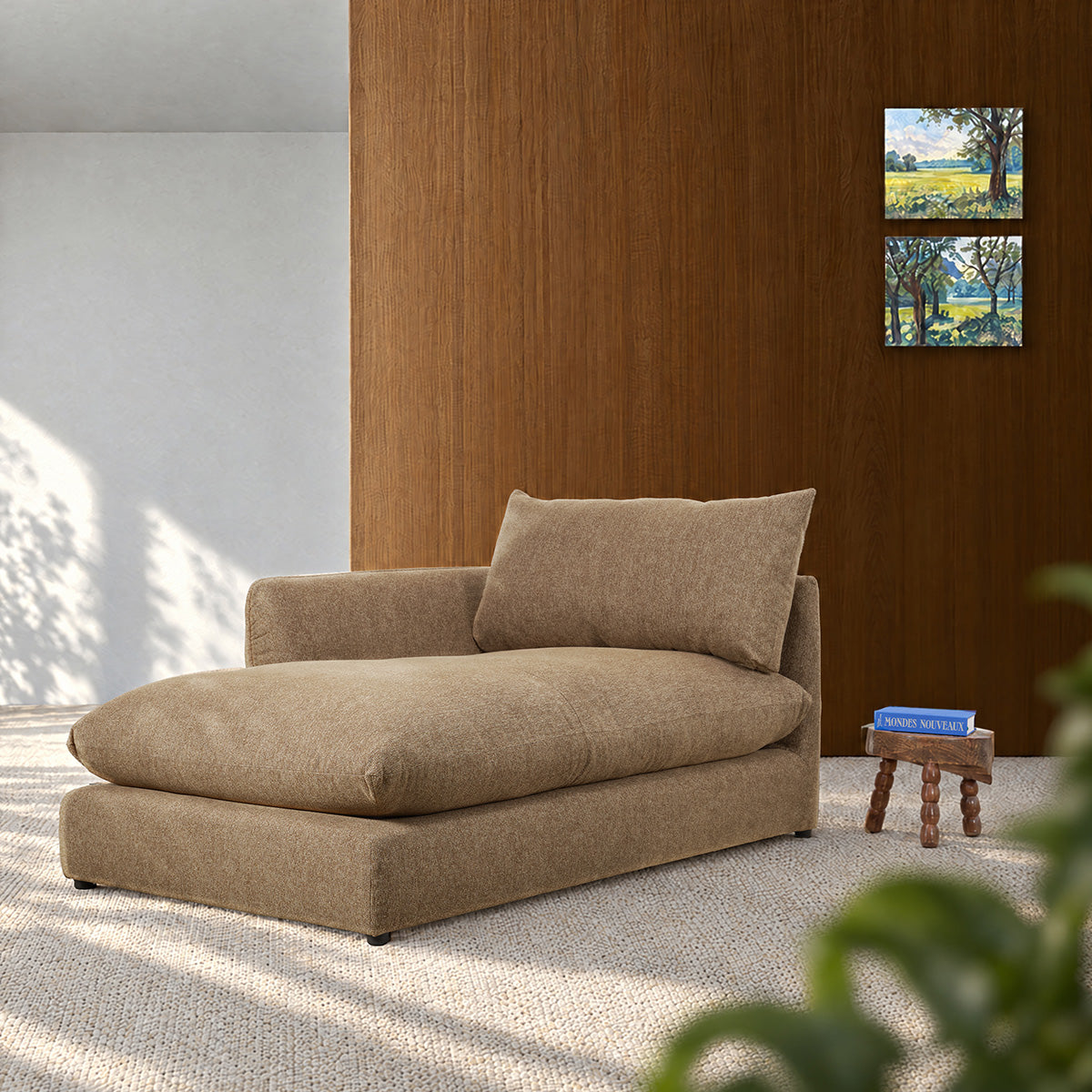 LEOPOLD - Méridienne gauche modulable en tissu texturé marron clair
