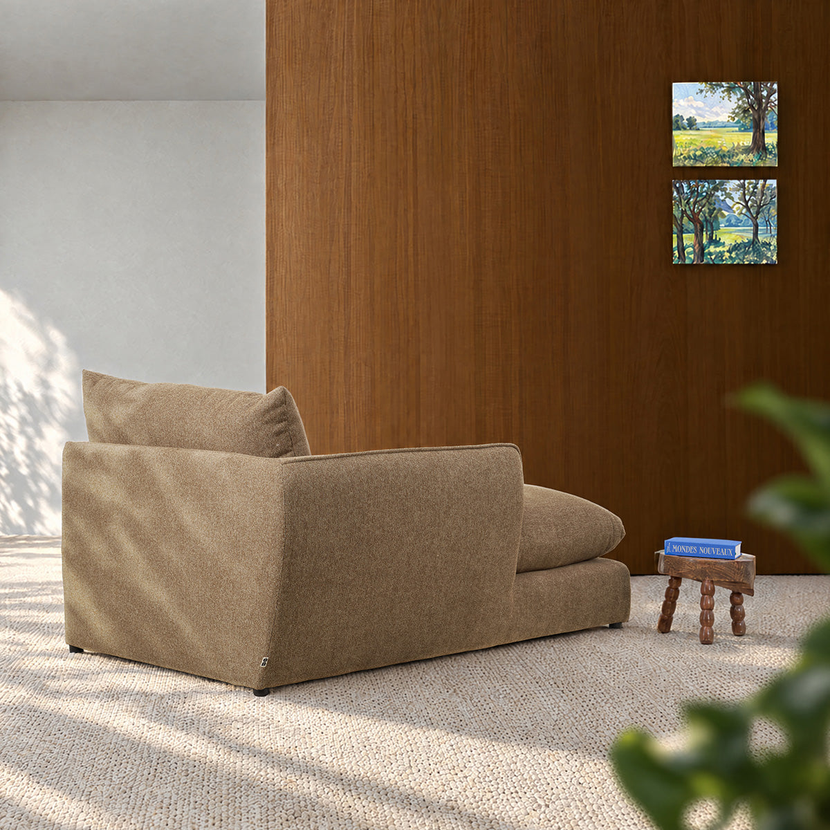 LEOPOLD - Méridienne gauche modulable en tissu texturé marron clair