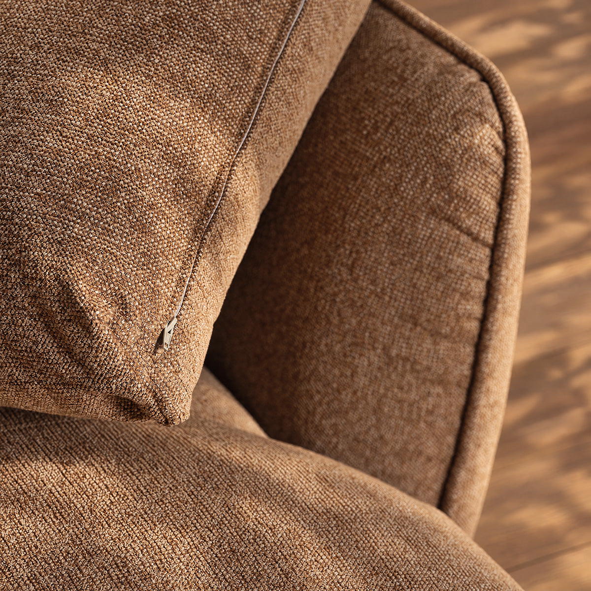 LEOPOLD - Canapé d'angle modulable 3 places en tissu texturé marron clair chiné - méridienne droite