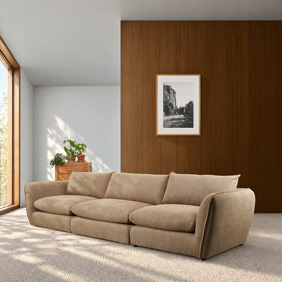 LEOPOLD - Canapé modulable 3 places en tissu texturé marron clair