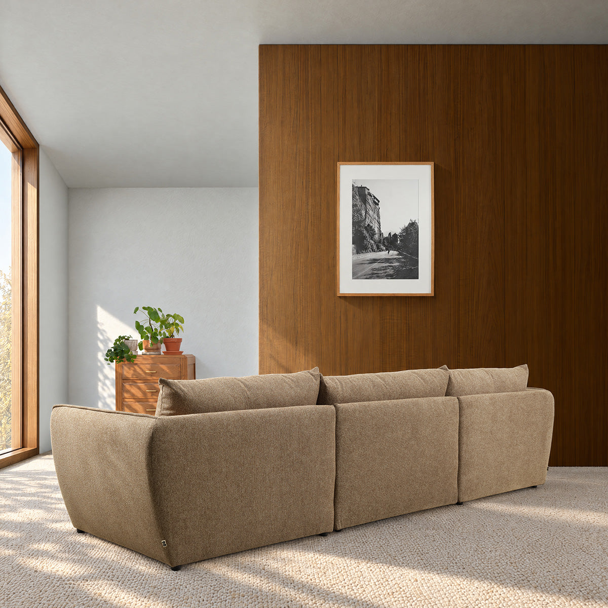 LEOPOLD - Canapé modulable 3 places en tissu texturé marron clair
