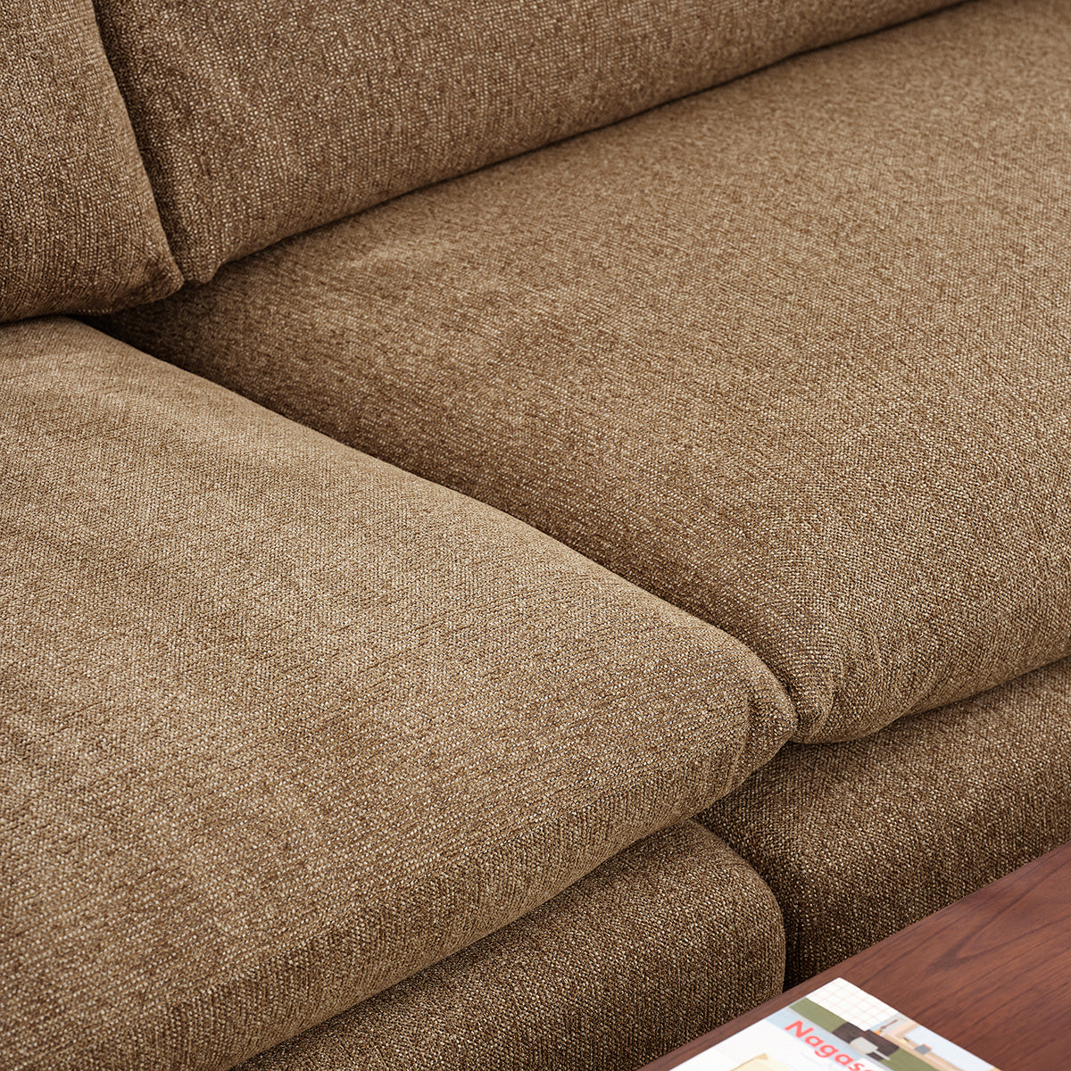 LEOPOLD - Canapé modulable 3 places en tissu texturé marron clair