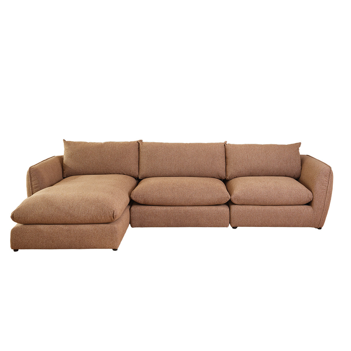 LEOPOLD - Canapé d'angle modulable 3 places en tissu texturé marron clair chiné - méridienne gauche