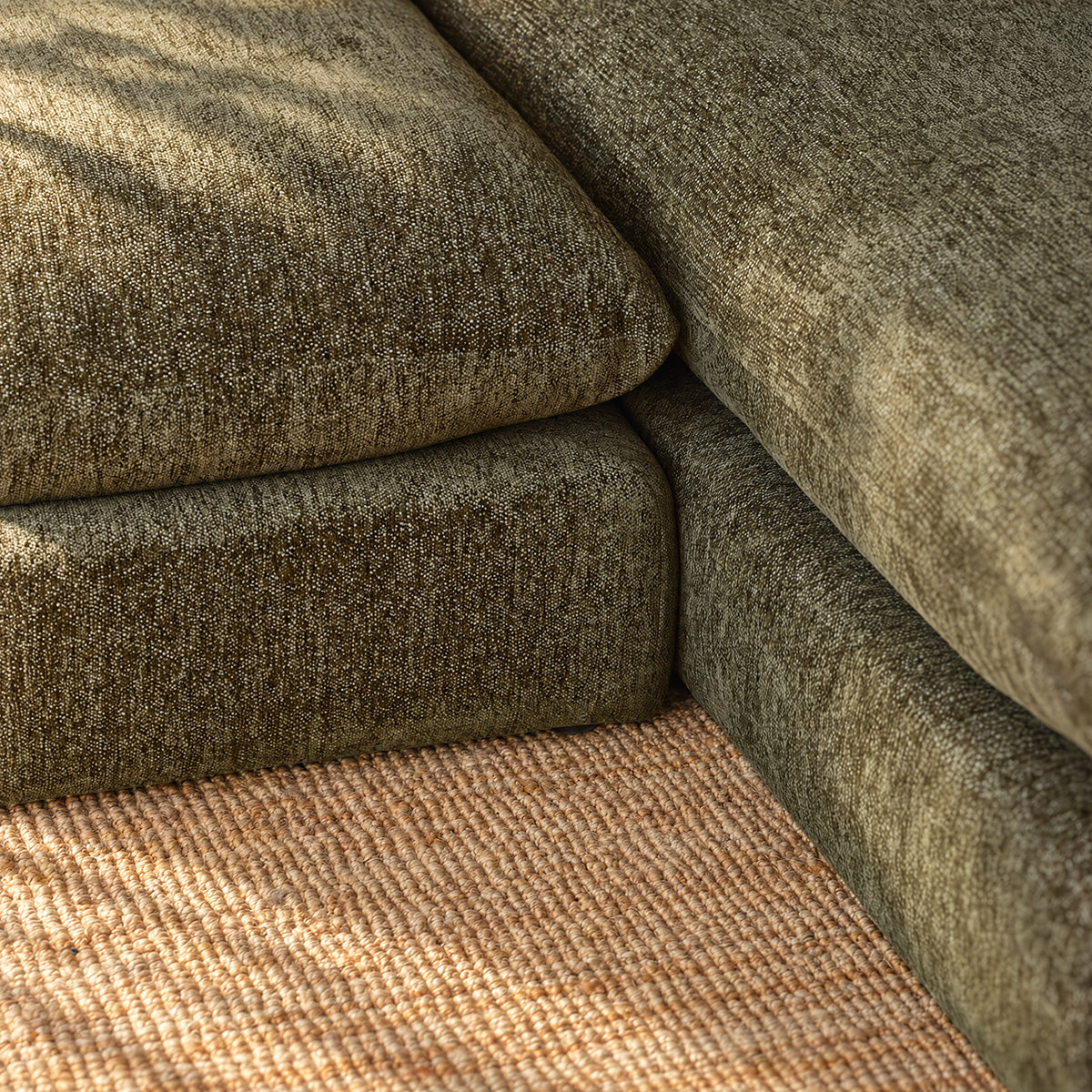 LEOPOLD - Canapé modulable 3 places tissu chenille chiné vert - méridienne droite