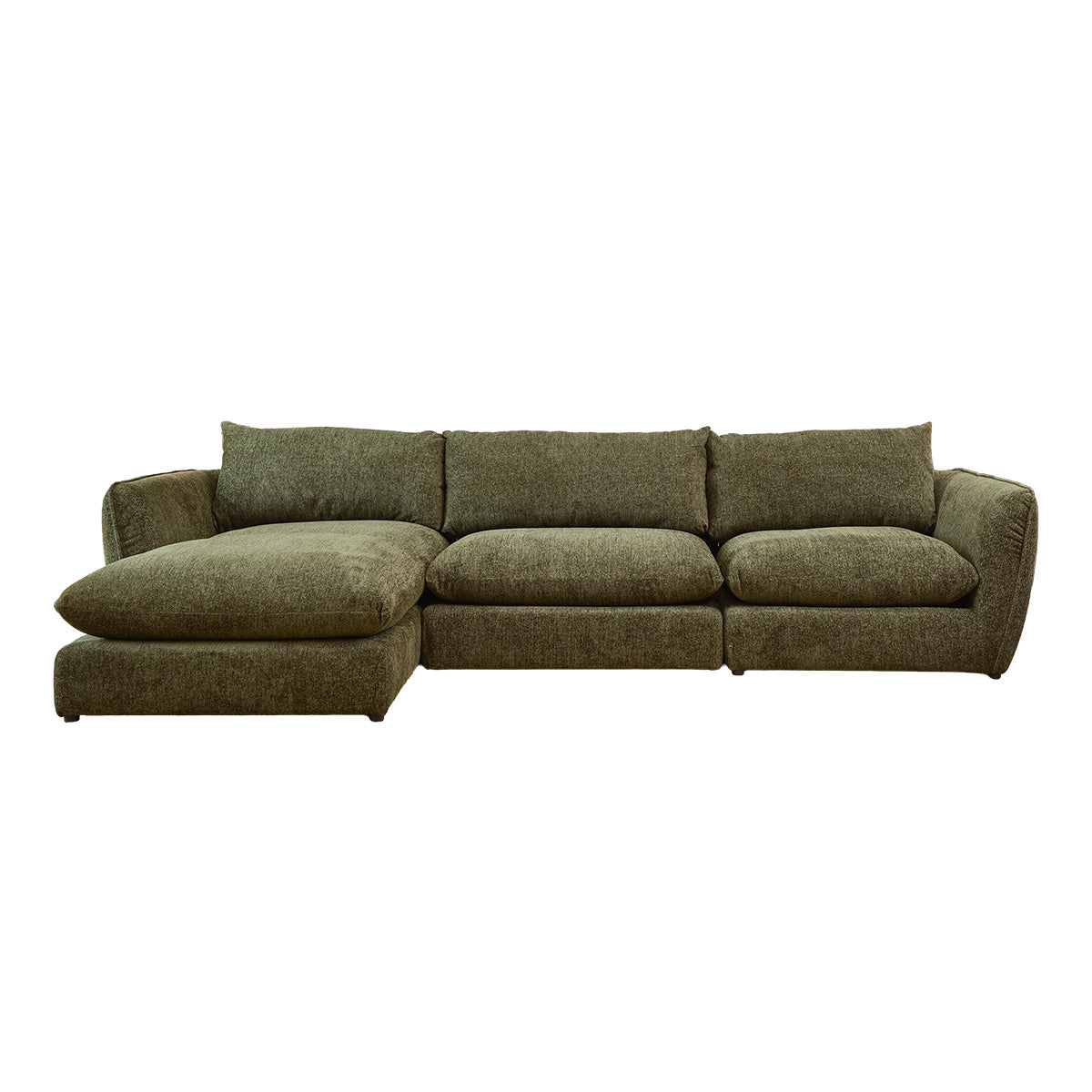 LEOPOLD - Canapé modulable 3 places tissu chenille chiné vert - méridienne gauche