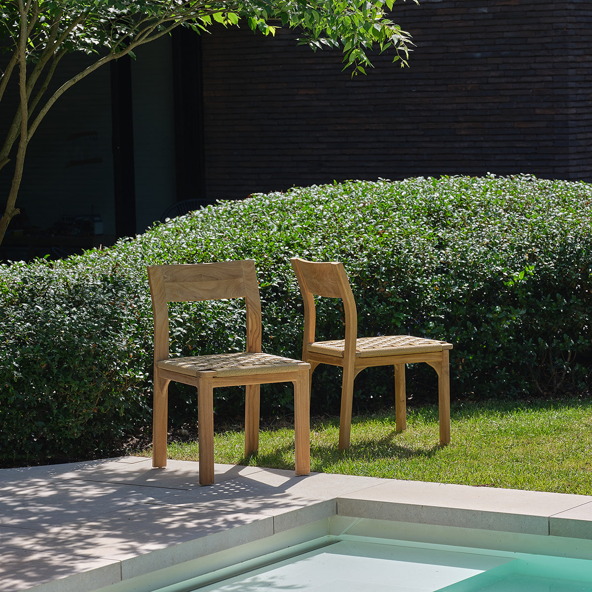PIANA - Chaise de jardin en teck massif et rotin (lot de 2)