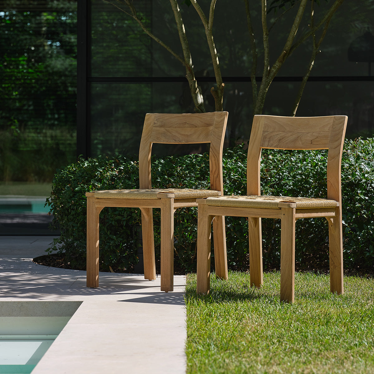 PIANA - Chaise de jardin en teck massif et rotin (lot de 2)