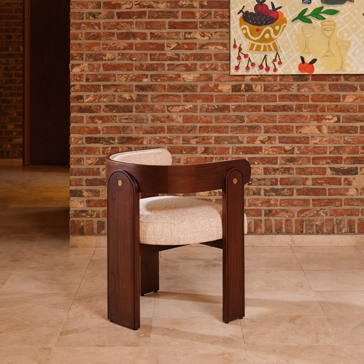 ARCHIBALD - Chaise en mindi massif et tissu texturé beige chiné
