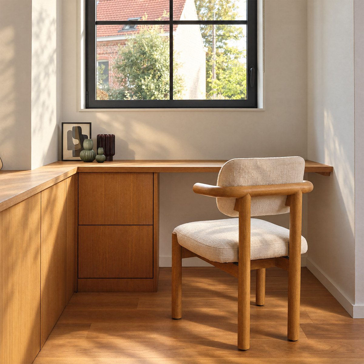 NEO - Chaise en mindi massif naturel et tissu texturé écru