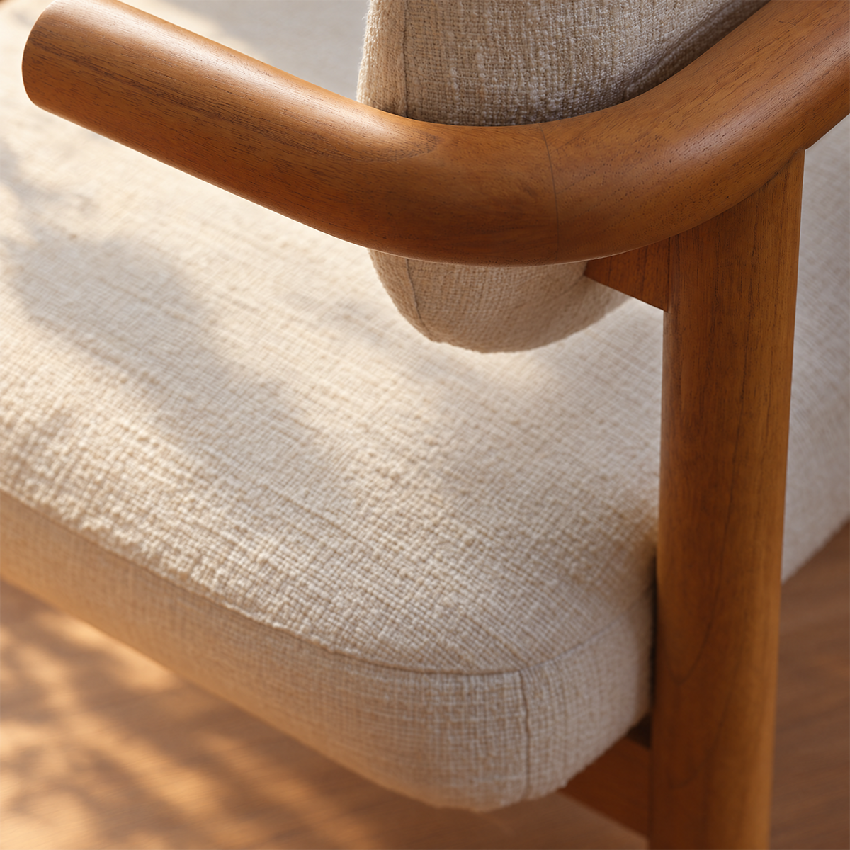 NEO - Chaise en mindi massif naturel et tissu texturé écru