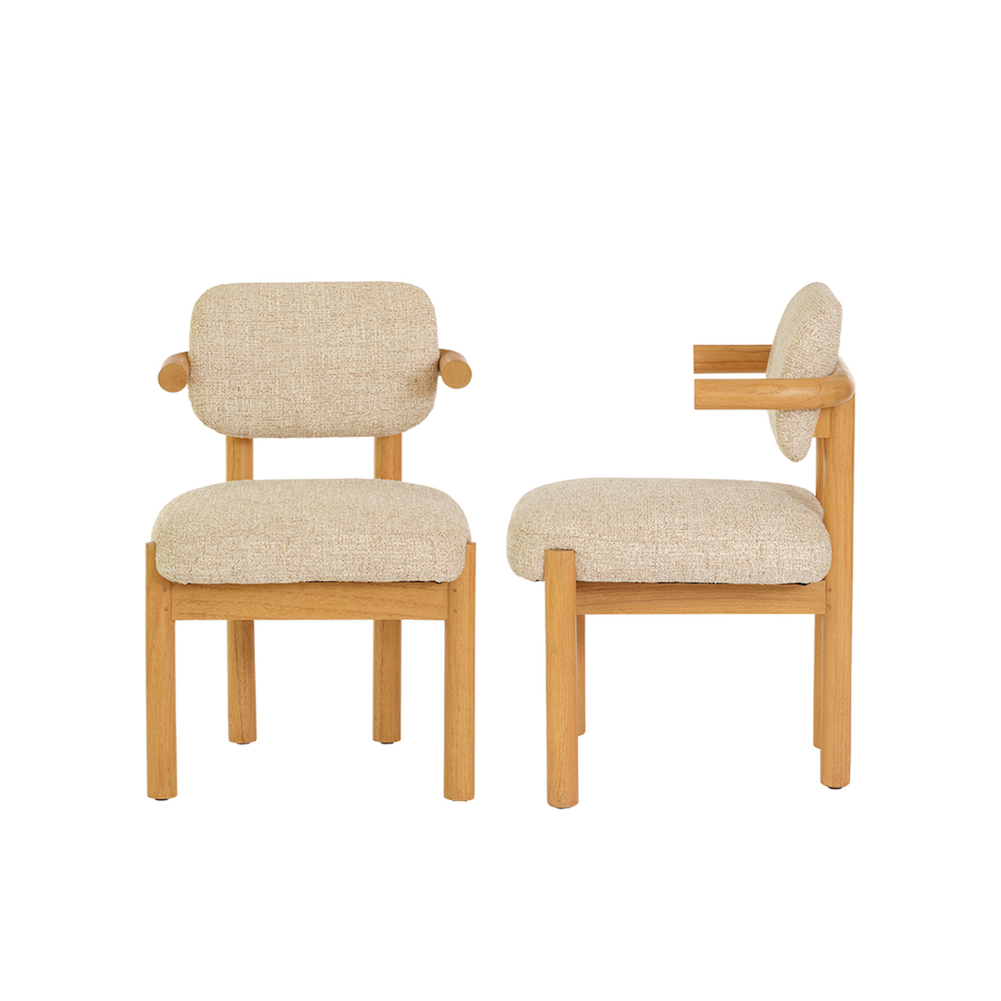 NEO - Lot de 2 chaises en mindi massif naturel et tissu beige chiné