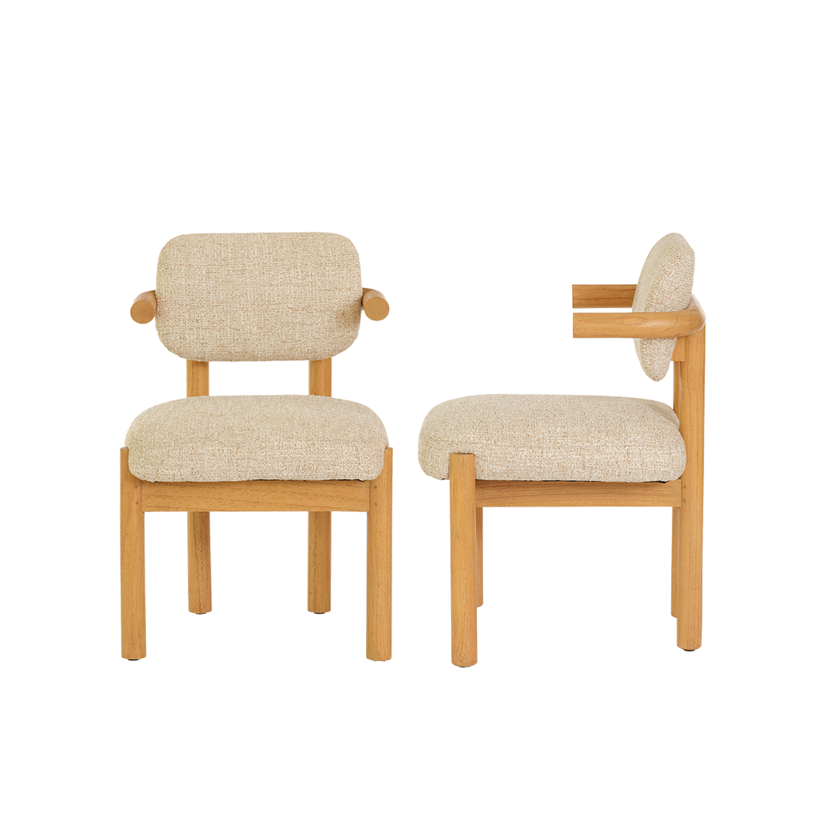 NEO - Lot de 2 chaises en mindi massif naturel et tissu beige chiné