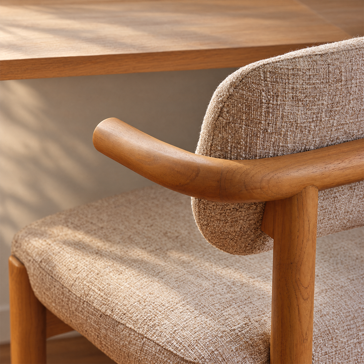 NEO - Lot de 2 chaises en mindi massif naturel et tissu beige chiné