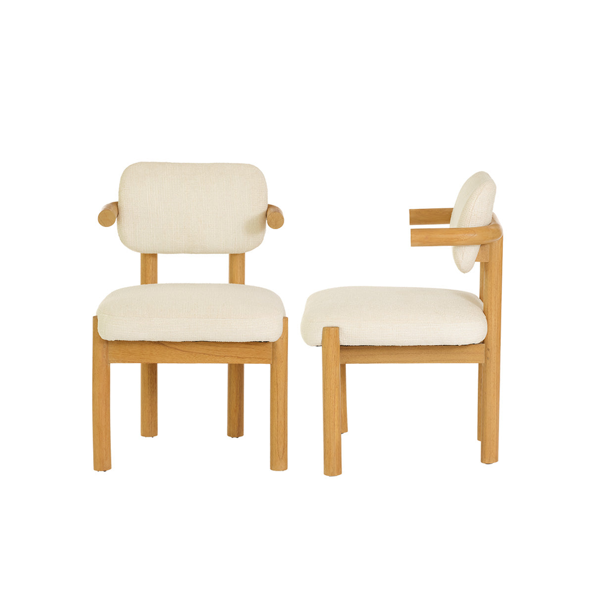 NEO - Lot de 2 chaises en mindi massif naturel et tissu texturé écru