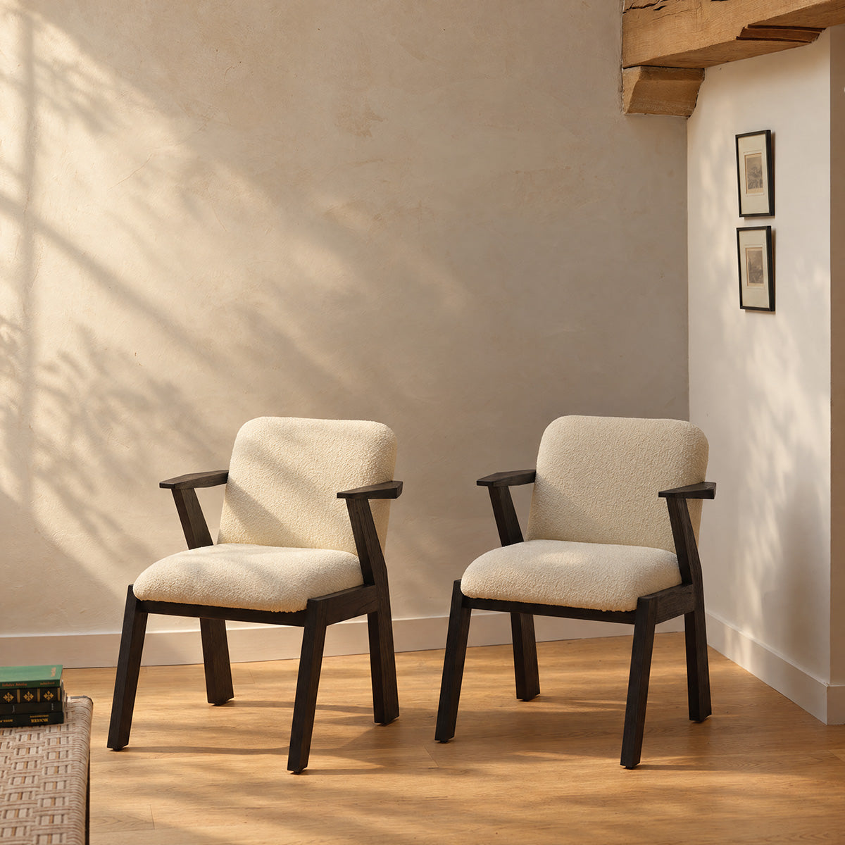 ZOLA - Lot de 2 chaises en mindi massif noir et tissu bouclette crème