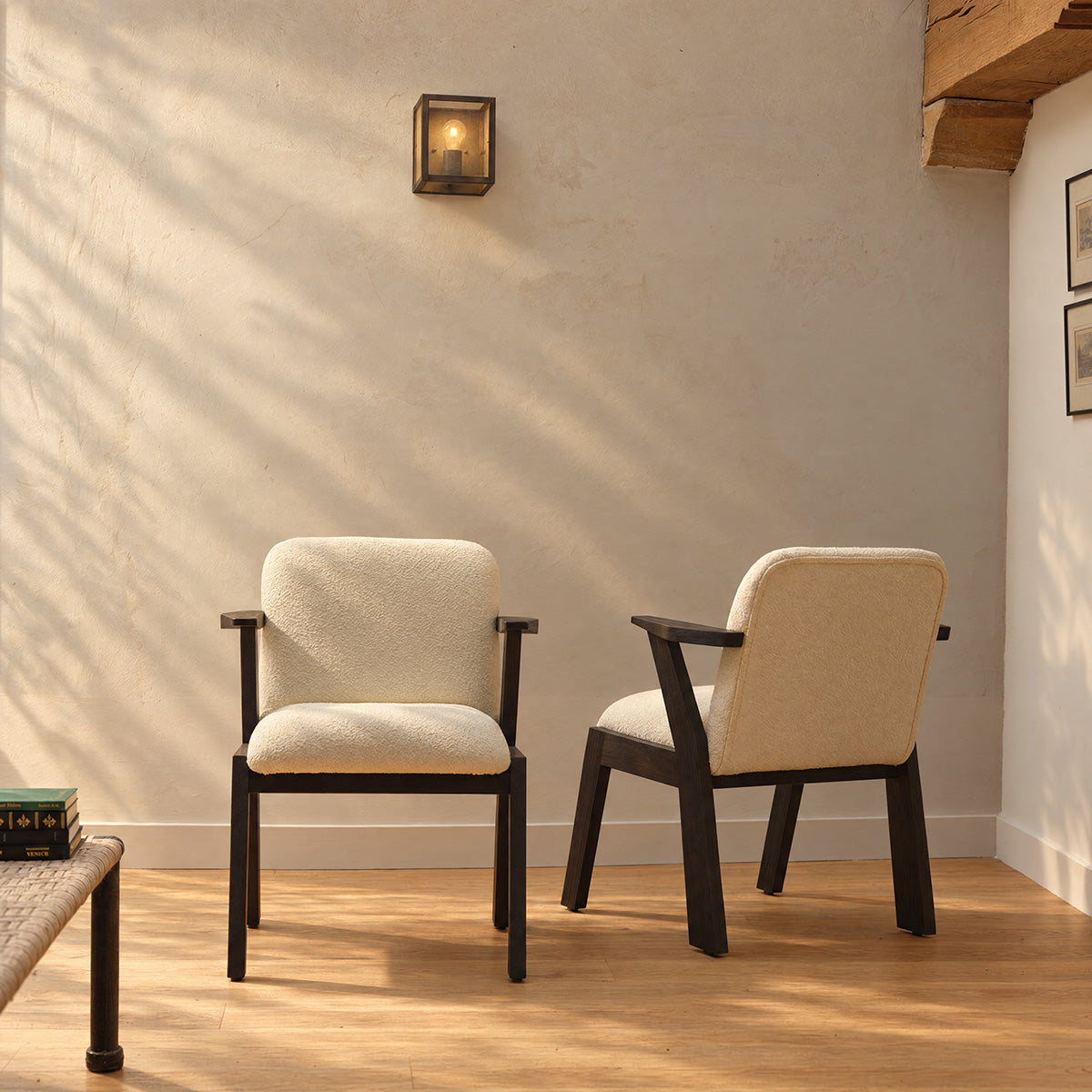 ZOLA - Lot de 2 chaises en mindi massif noir et tissu bouclette crème