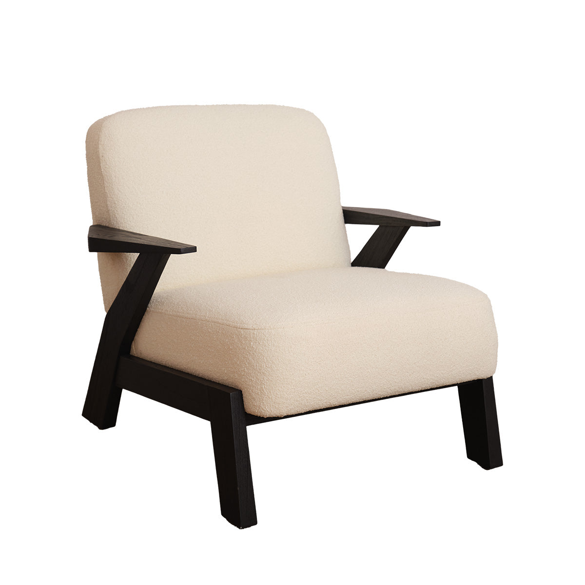 ZOLA - Fauteuil en mindi massif noir et tissu bouclette crème