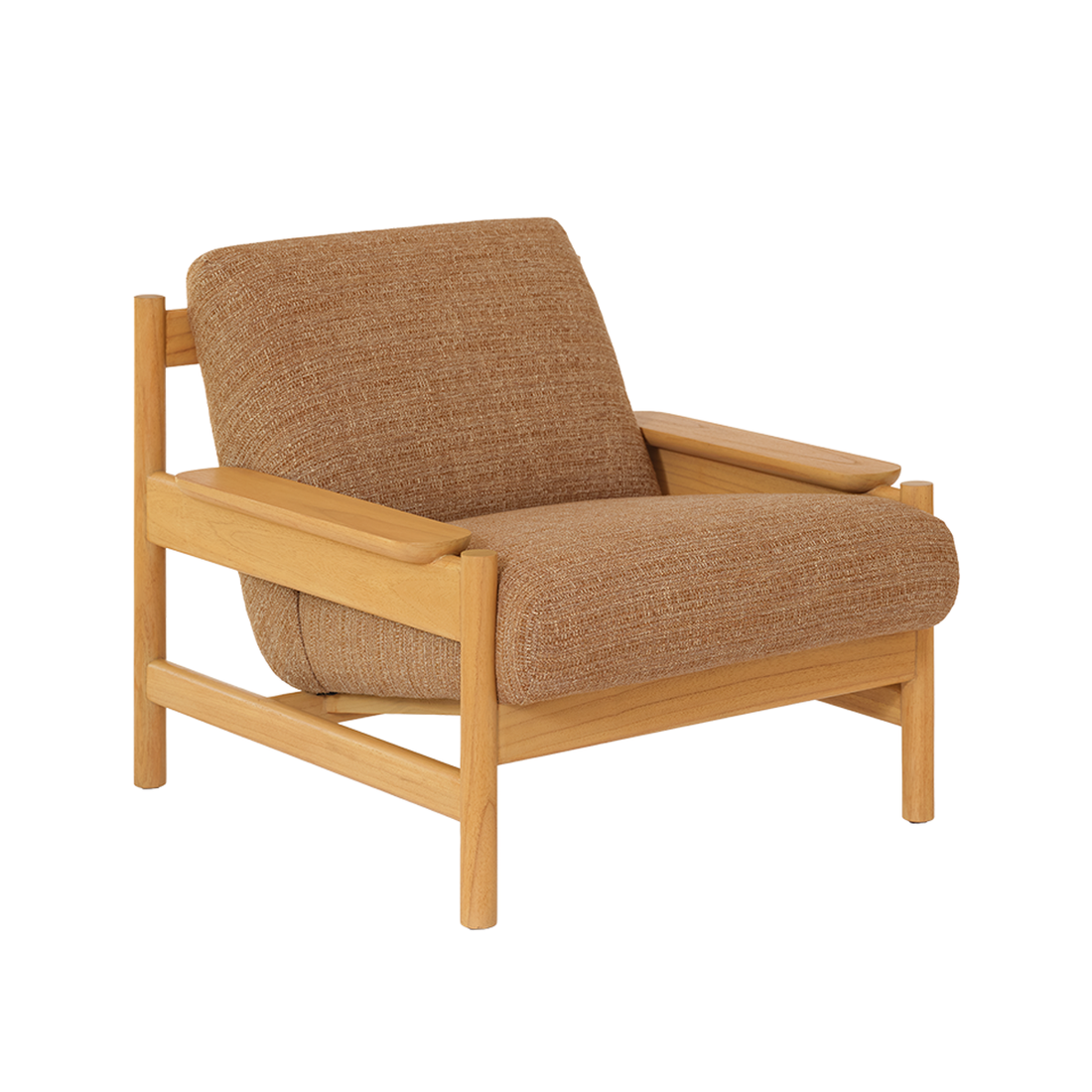 MARCEL - Fauteuil en mindi massif naturel et tissu texturé cappuccino