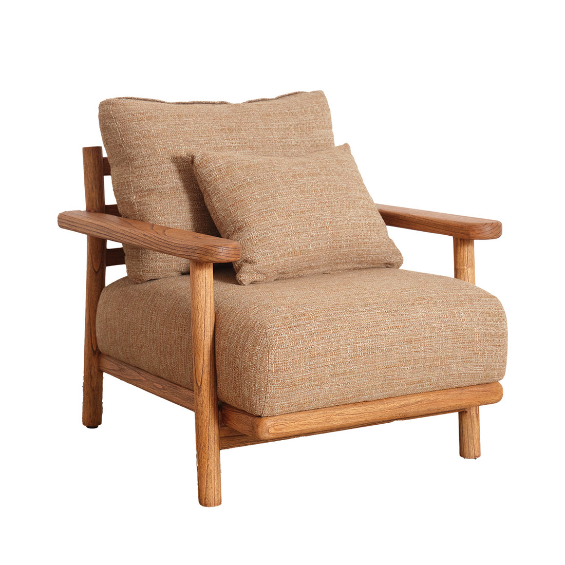 ELIAS - Fauteuil en mindi massif patiné et tissu cappuccino