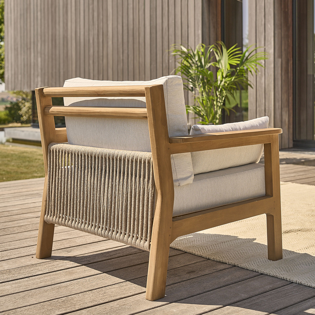 MAORA - Fauteuil de jardin en teck massif avec coussins