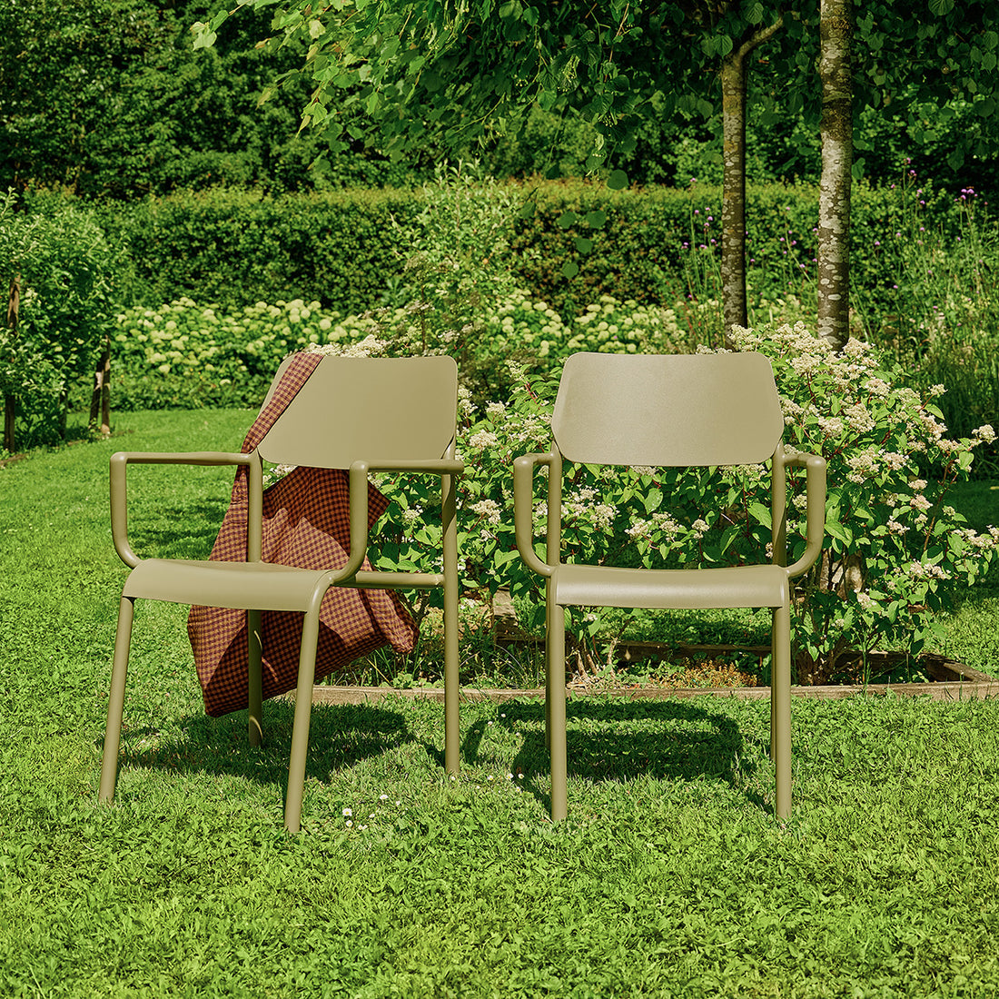SARO - Fauteuil de jardin en aluminium et tissu beige chiné (lot de 2)