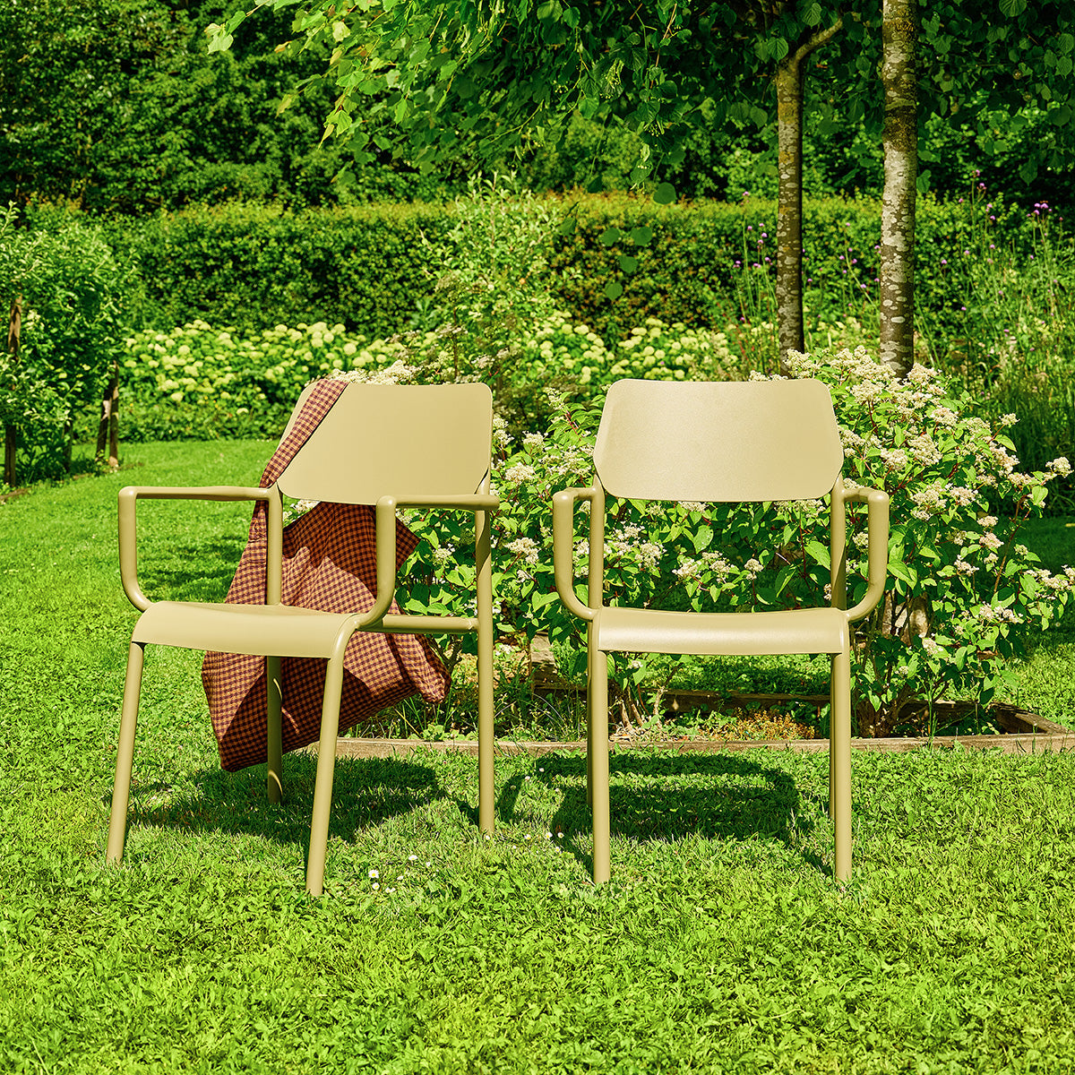 SARO - Fauteuil de jardin en aluminium et tissu beige chiné (lot de 2)