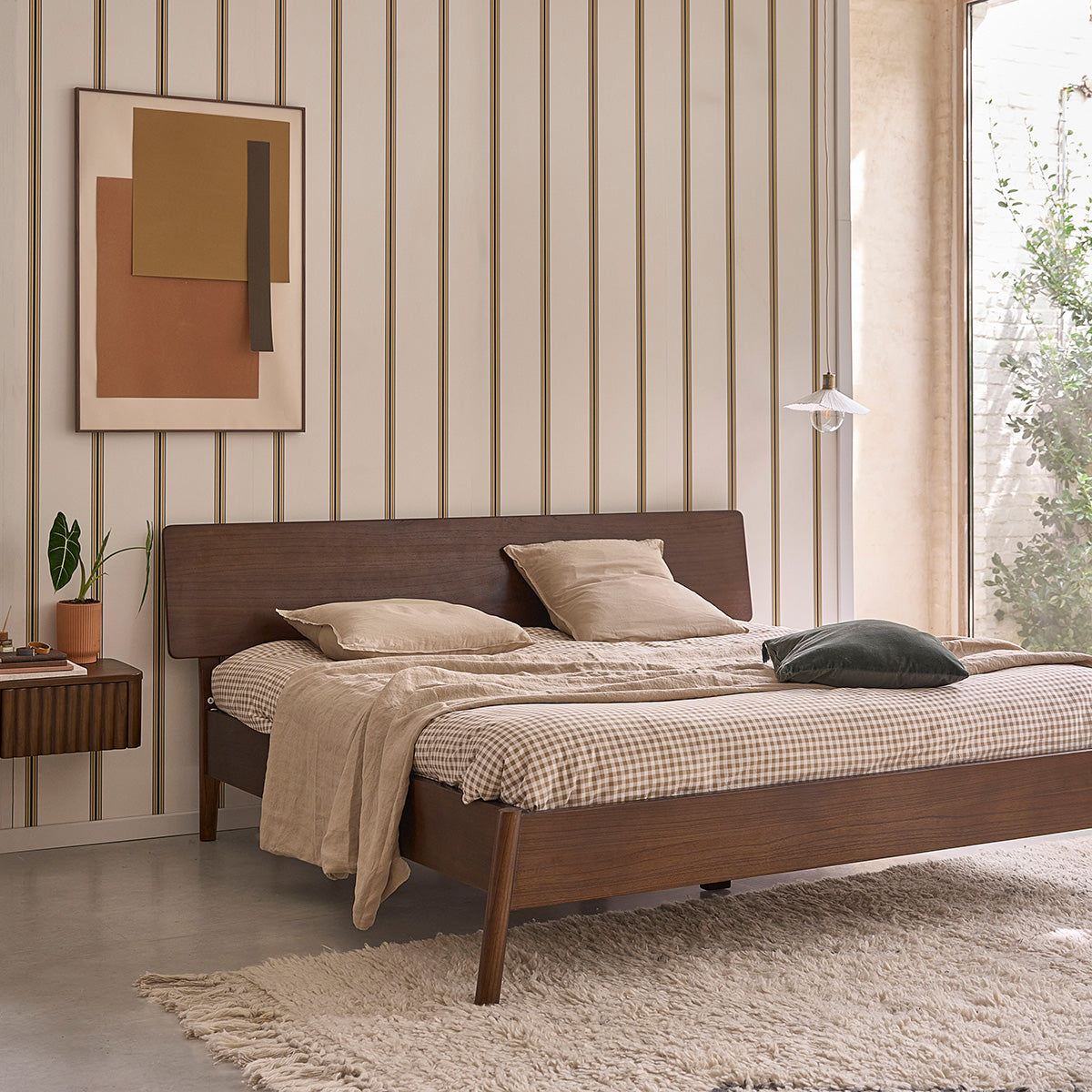 VINTAGE - Lit en bois de mindi finition noyer 180 cm
