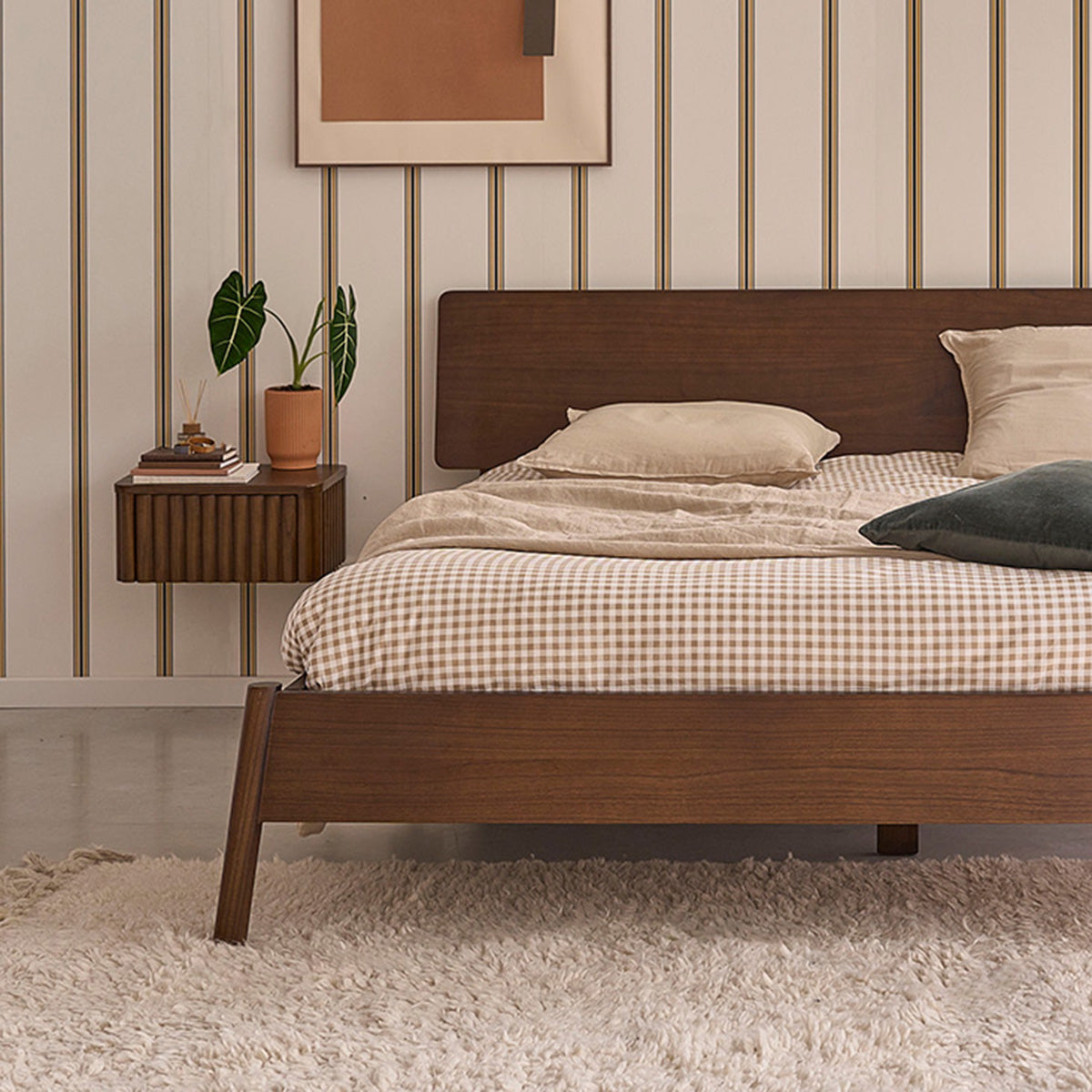 VINTAGE - Lit en bois de mindi finition noyer 180 cm avec sommier