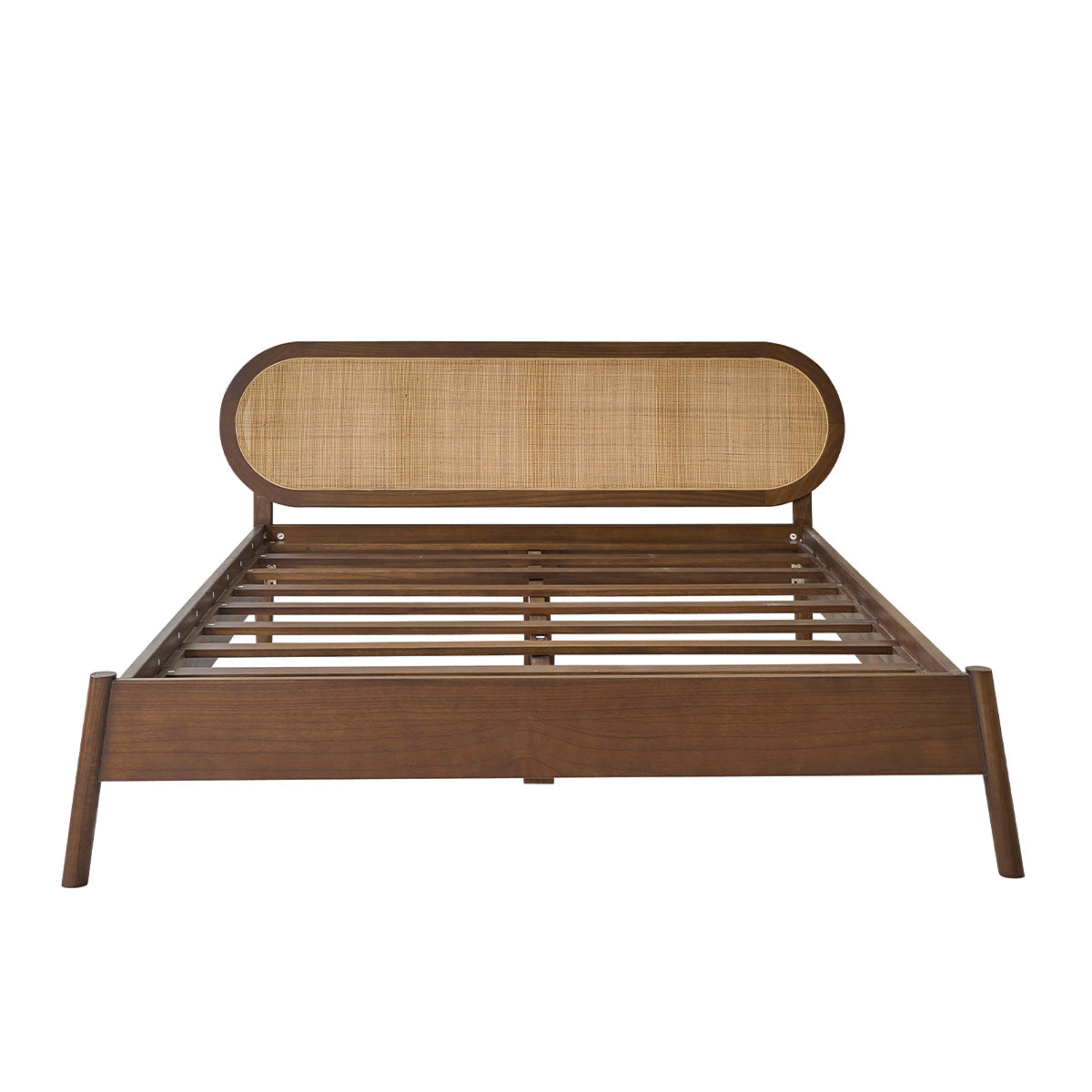 LILA - Lit en bois de mindi et cannage finition noyer 160 cm avec sommier