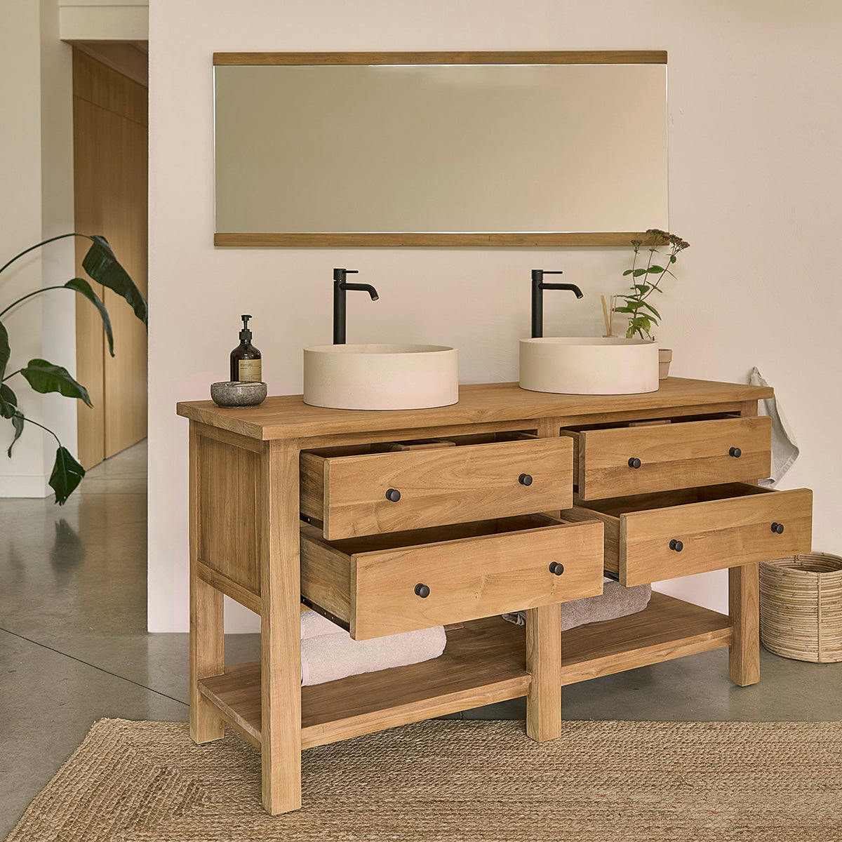 Meuble salle de bain en teck massif 120 cm - Pragati Meuble salle de bain en teck massif 120 cm - Pragati