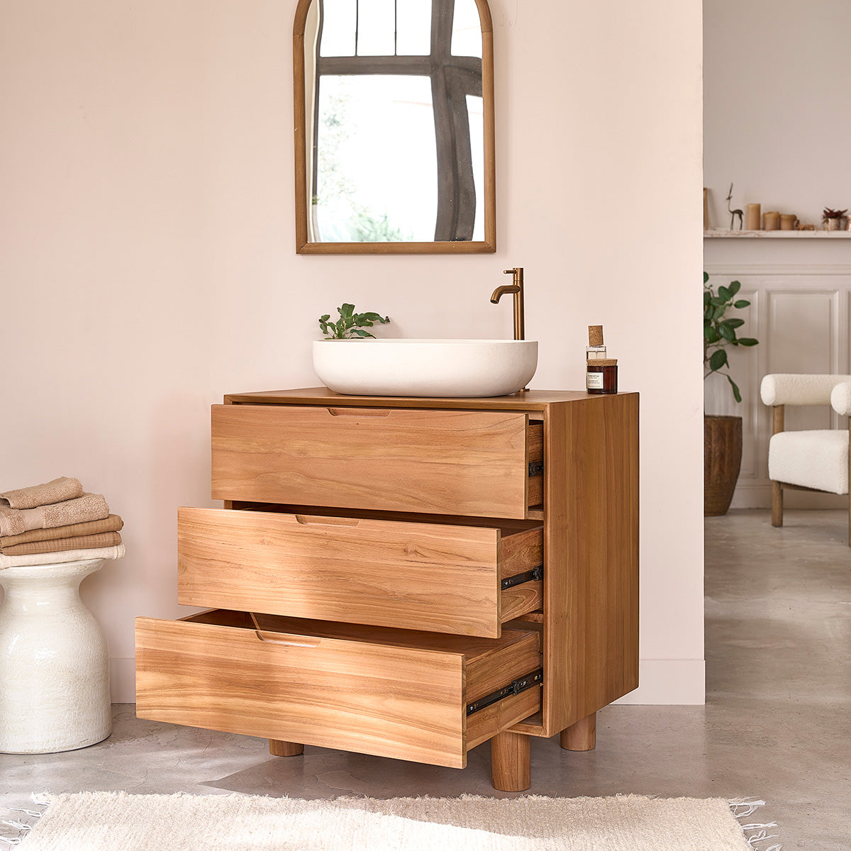 GUSTAVE - Meuble de salle de bain en teck massif 80 cm